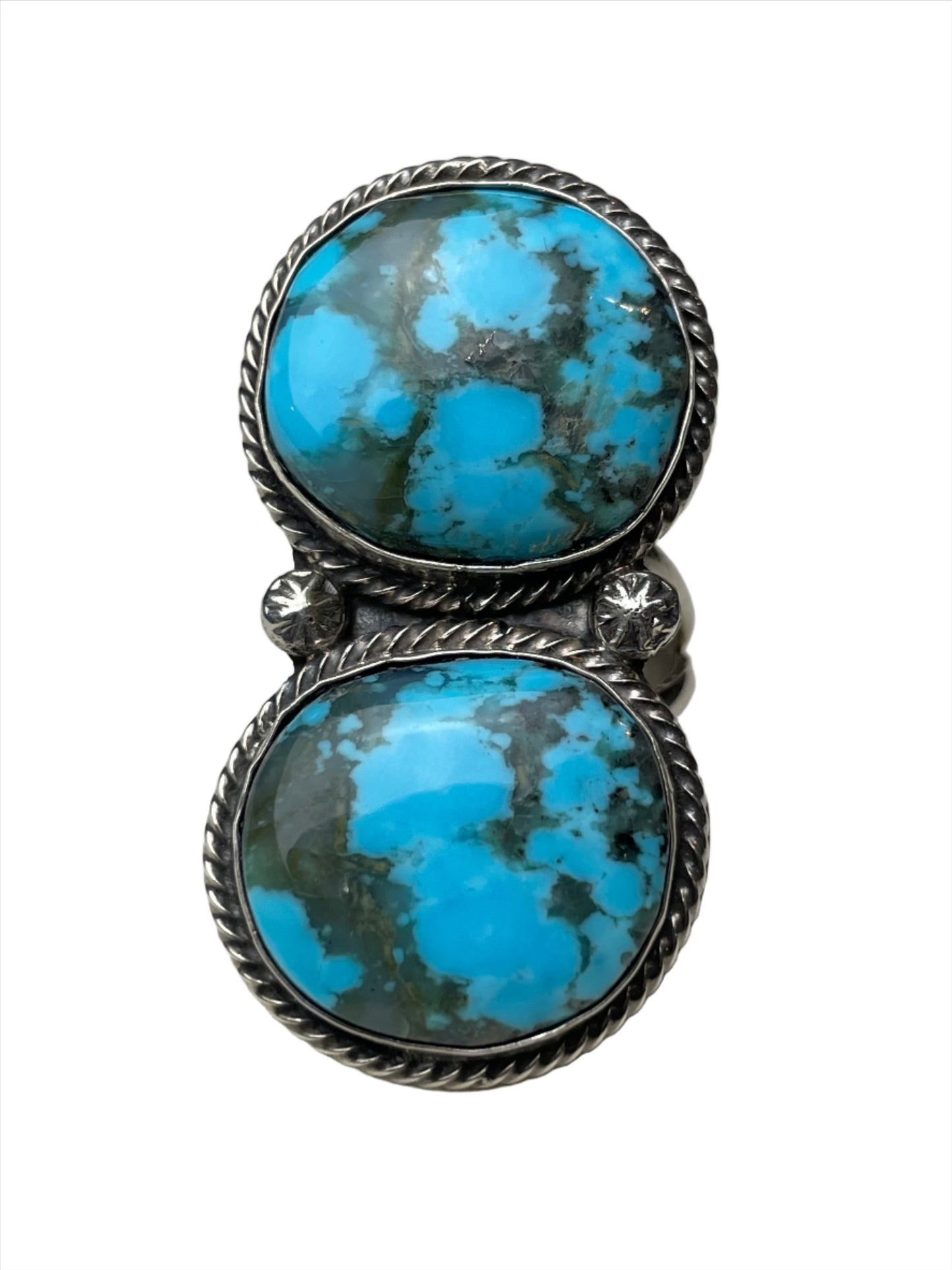 Vintage Morenci Turquoise Double Cabochon Sterling Ring Sz 8