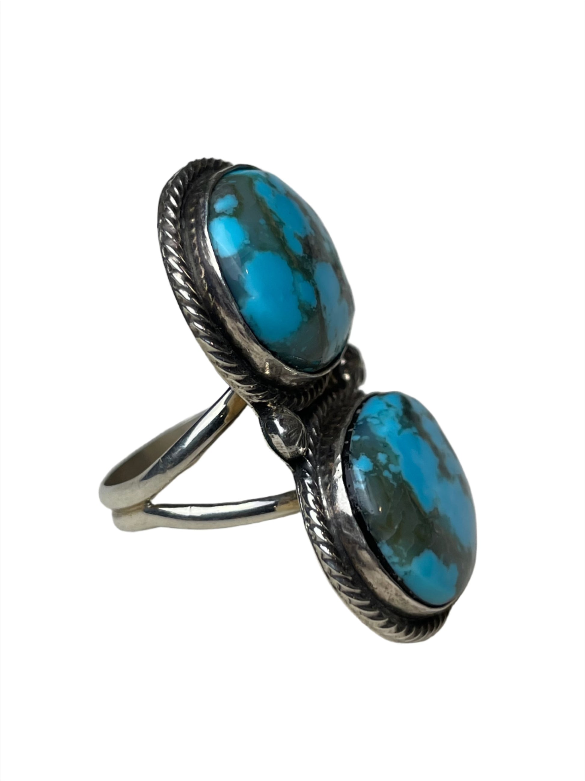 Vintage Morenci Turquoise Double Cabochon Sterling Ring Sz 8