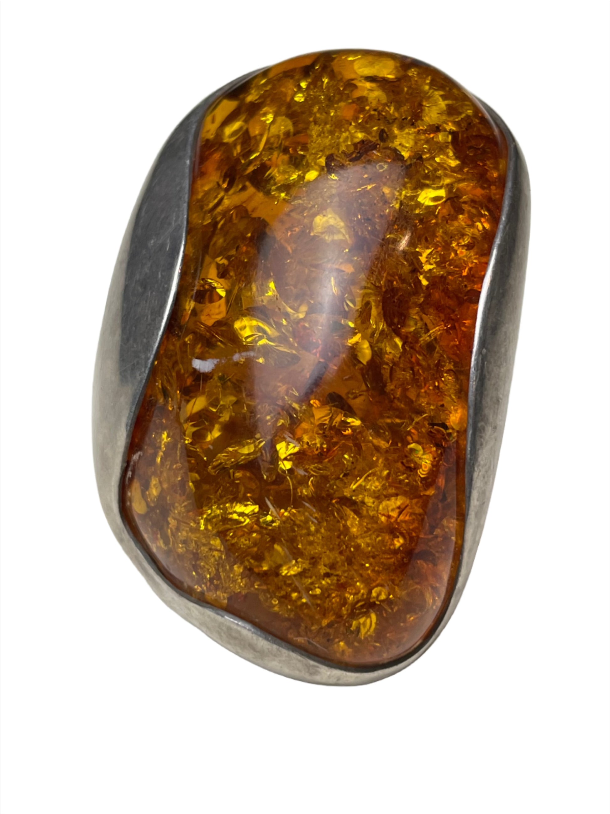 Giant Honey Amber Sterling Ring Sz 7 1/4