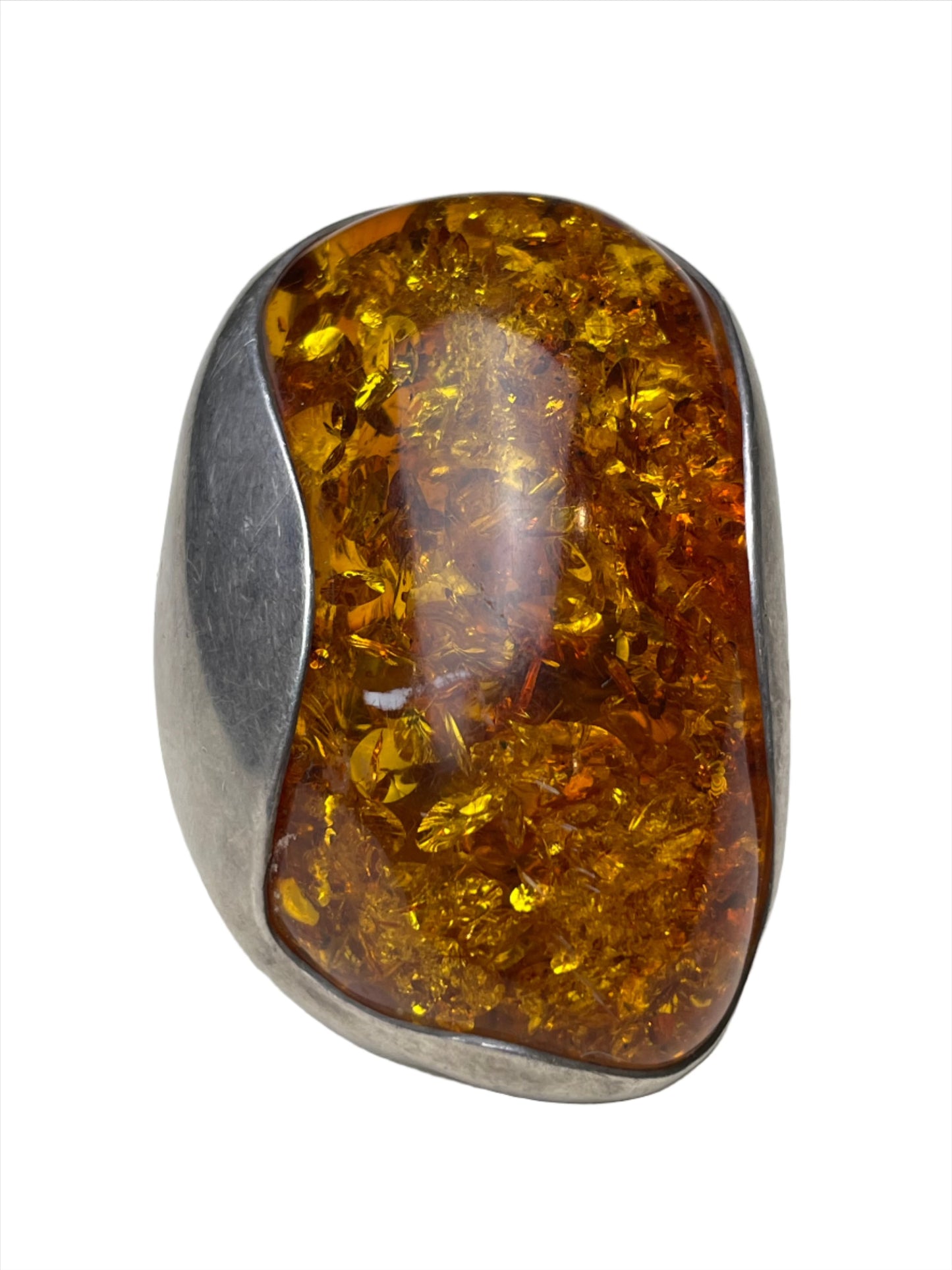 Giant Honey Amber Sterling Ring Sz 7 1/4