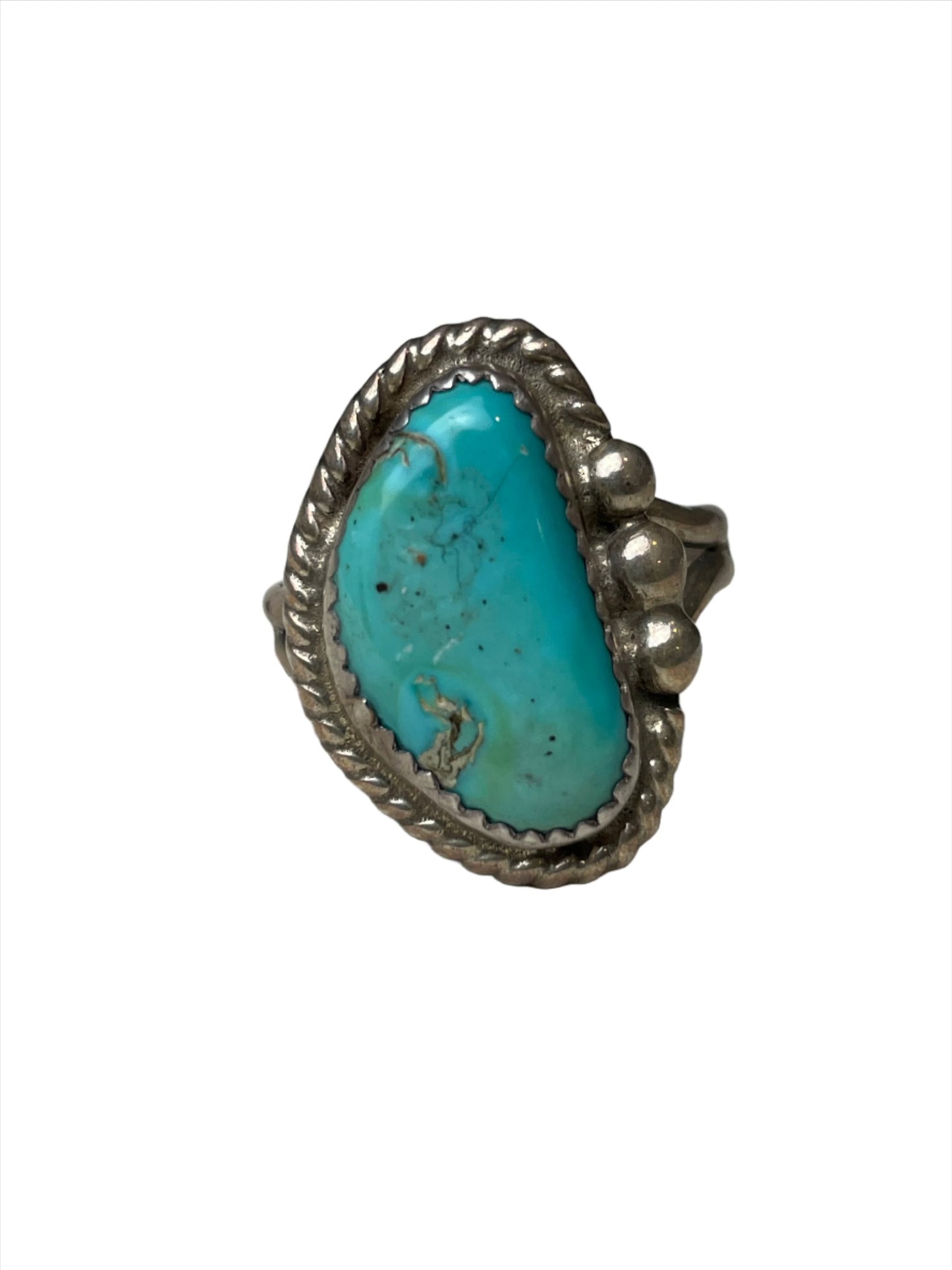 Bisbee Turquoise Ring w Rope Bezel Sz 9 3/4