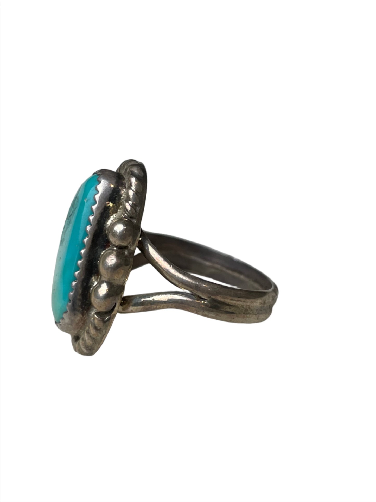 Bisbee Turquoise Ring w Rope Bezel Sz 9 3/4