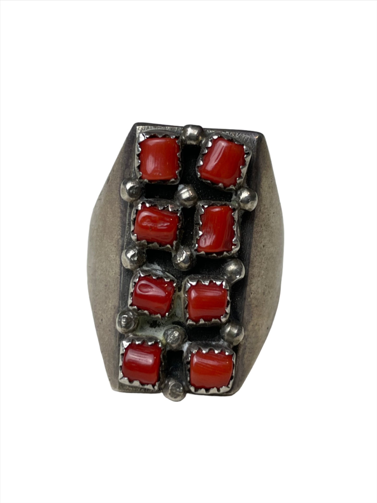 Vintage Red Coral Stacked Sterling Ring Sz 10