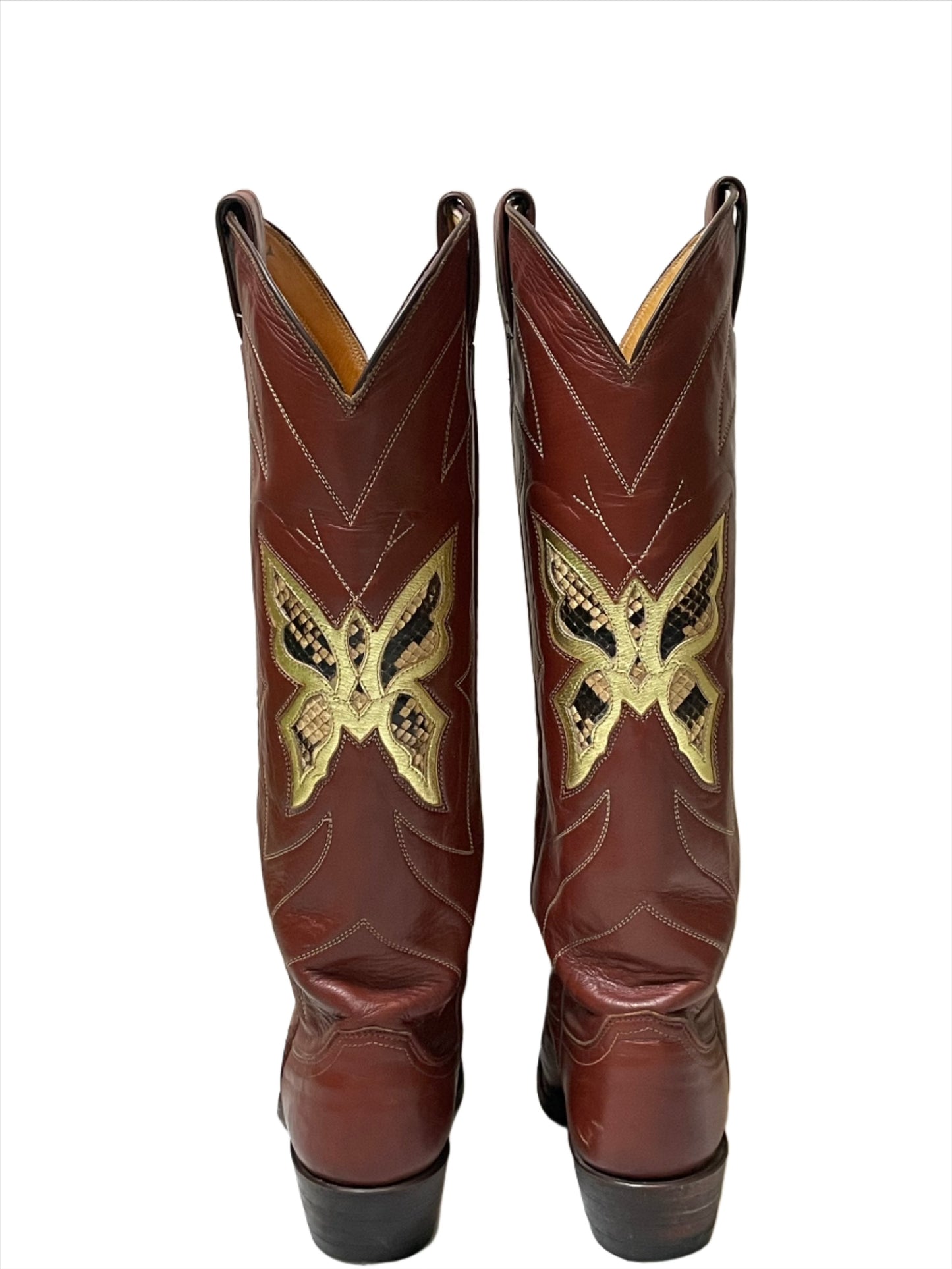 '70s Vintage Justin Butterfly Boots w/Snakeskin Inlay Sz 6B