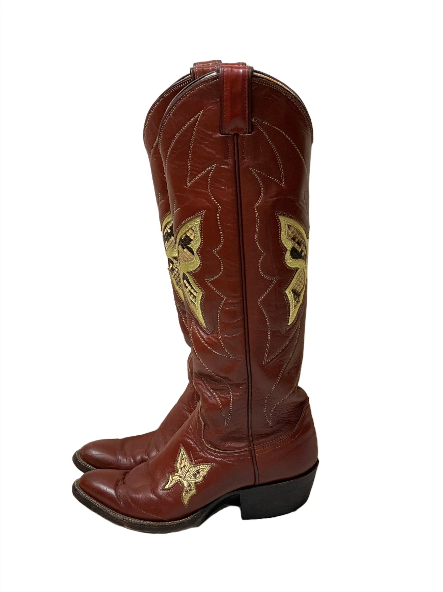 '70s Vintage Justin Butterfly Boots w/Snakeskin Inlay Sz 6B