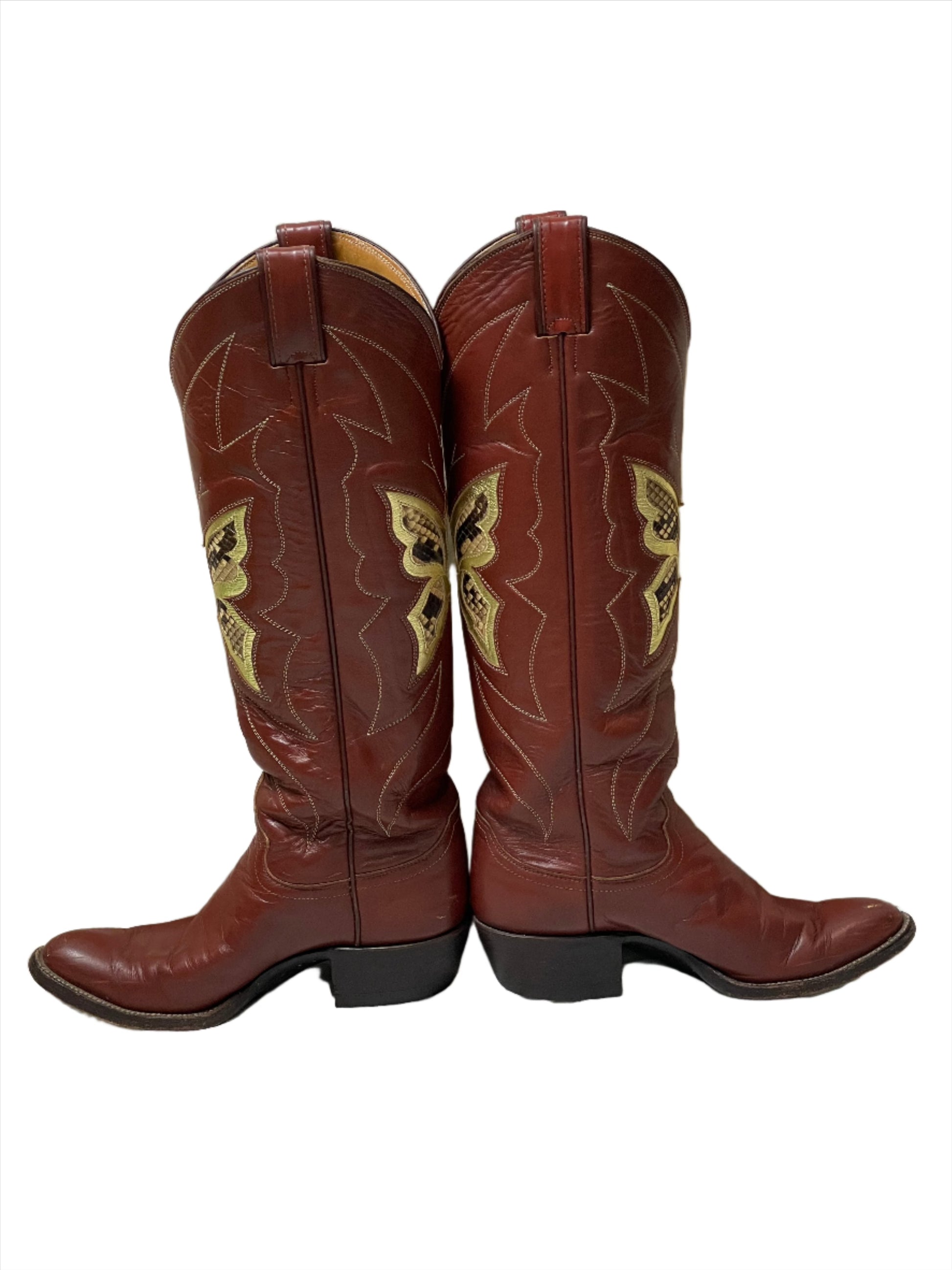 '70s Vintage Justin Butterfly Boots w/Snakeskin Inlay Sz 6B