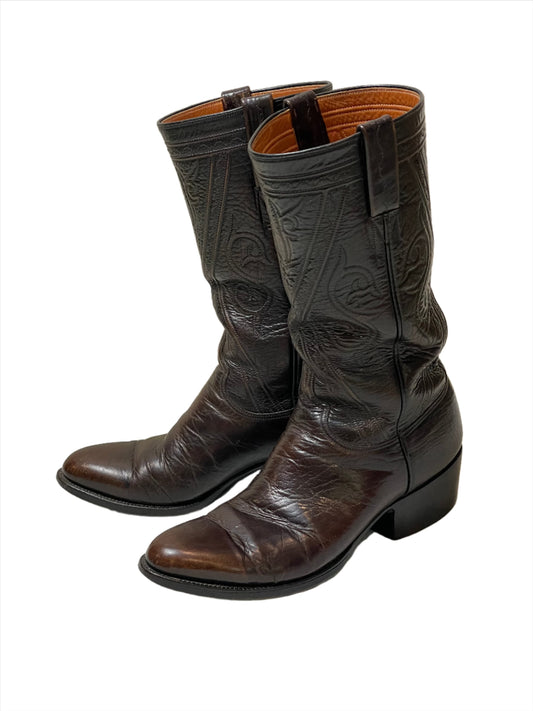 '70s/80s Vintage Lucchese Dark Brown Stovepipe Boots Sz 7 1/2E