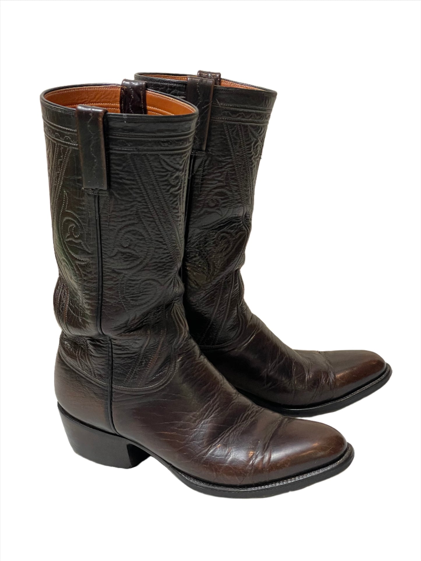 '70s/80s Vintage Lucchese Dark Brown Stovepipe Boots Sz 7 1/2E