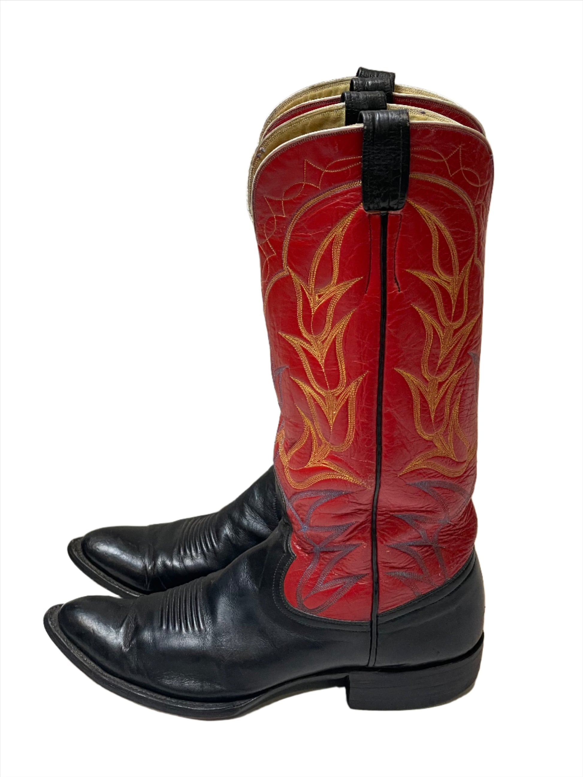 Red/Blk Custom Tulip Stitched Boots Sz 9 1/2