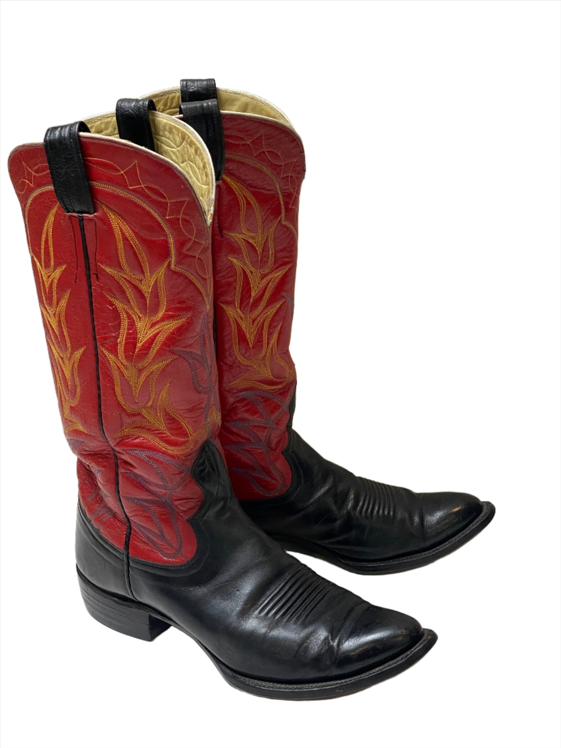 Red/Blk Custom Tulip Stitched Boots Sz 9 1/2