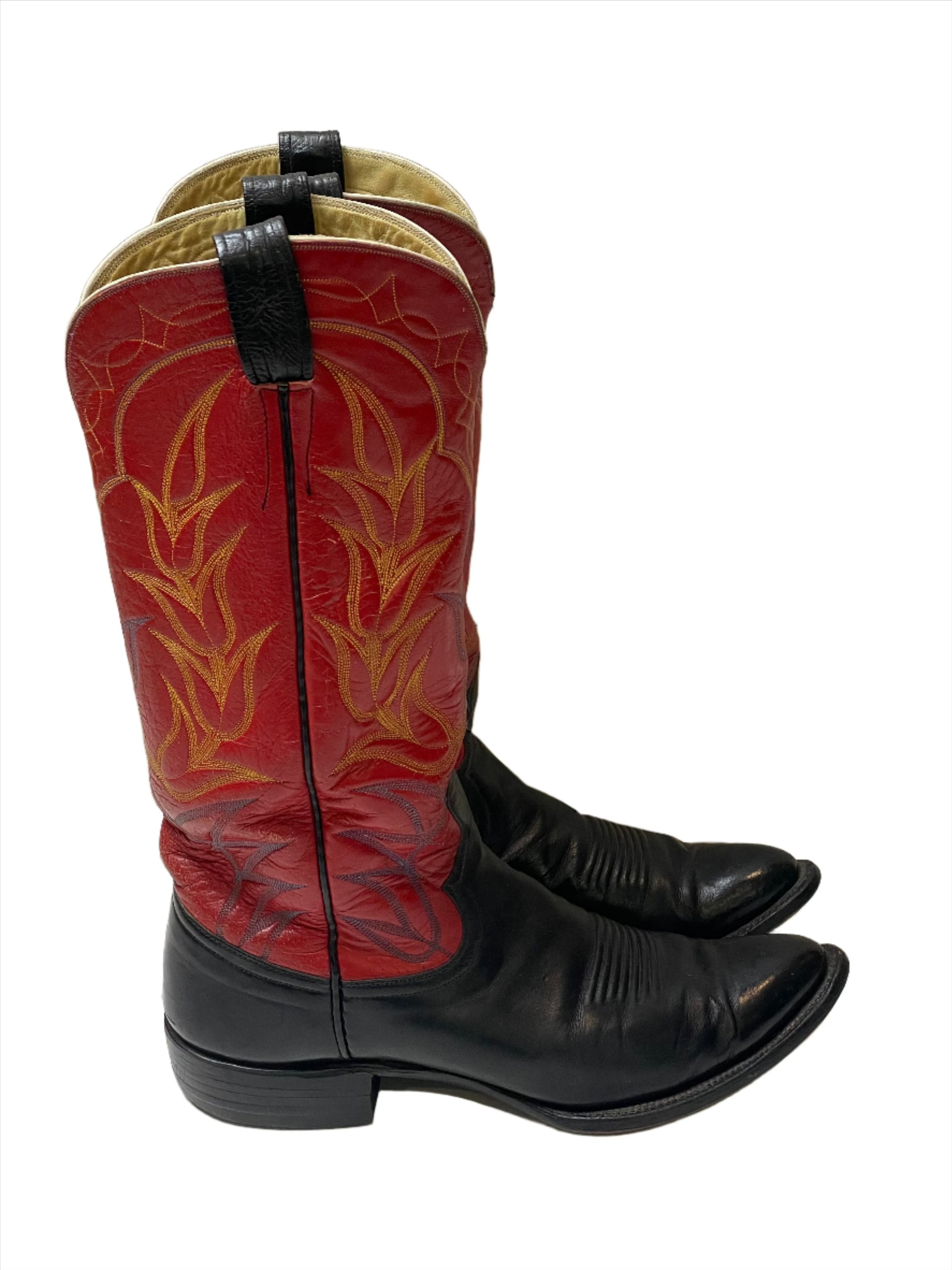 Red/Blk Custom Tulip Stitched Boots Sz 9 1/2