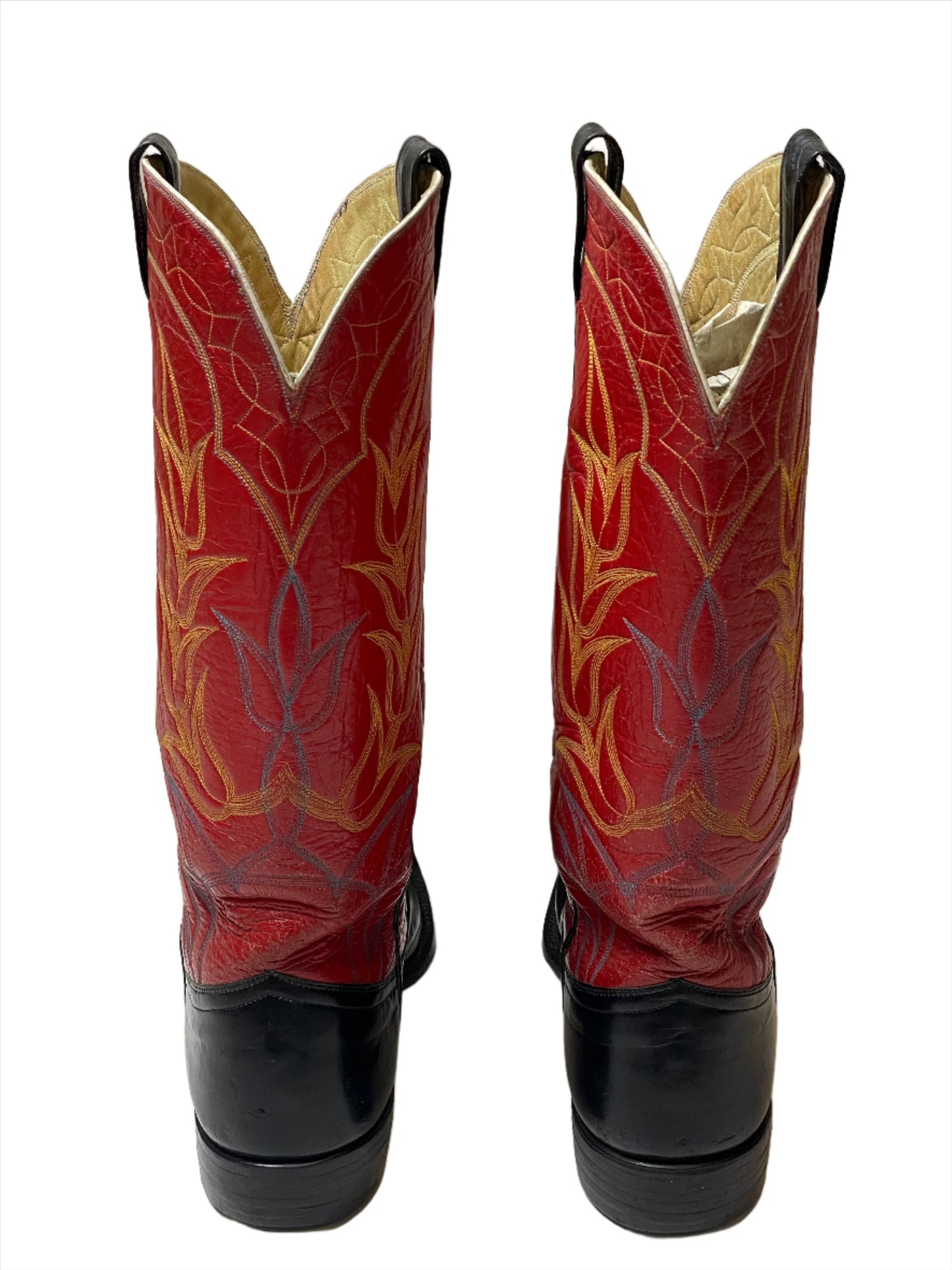 Red/Blk Custom Tulip Stitched Boots Sz 9 1/2