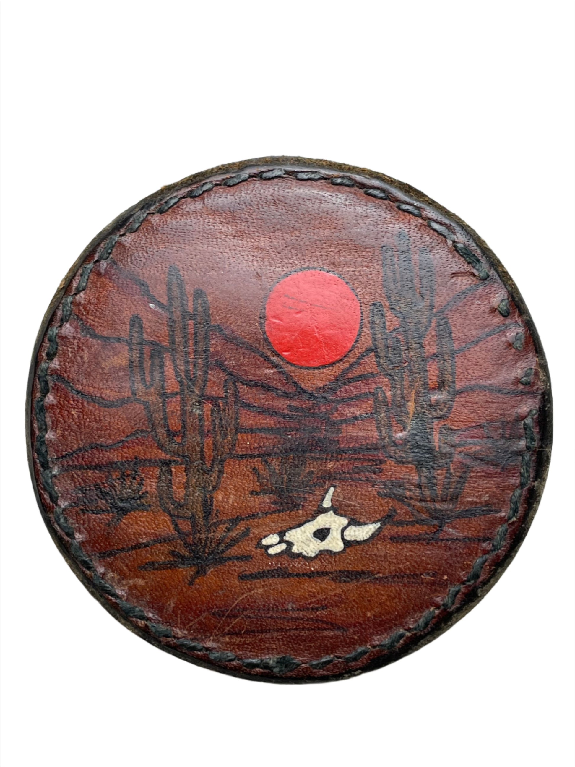 '70's Vintage Painted Desert Scene Leather Belt Buckle