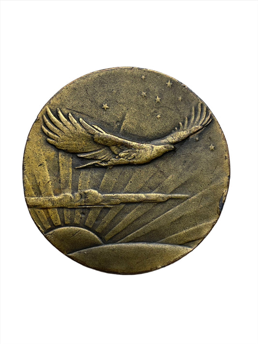 Vintage Round Brass Eagle Sunset Scene Belt Buckle