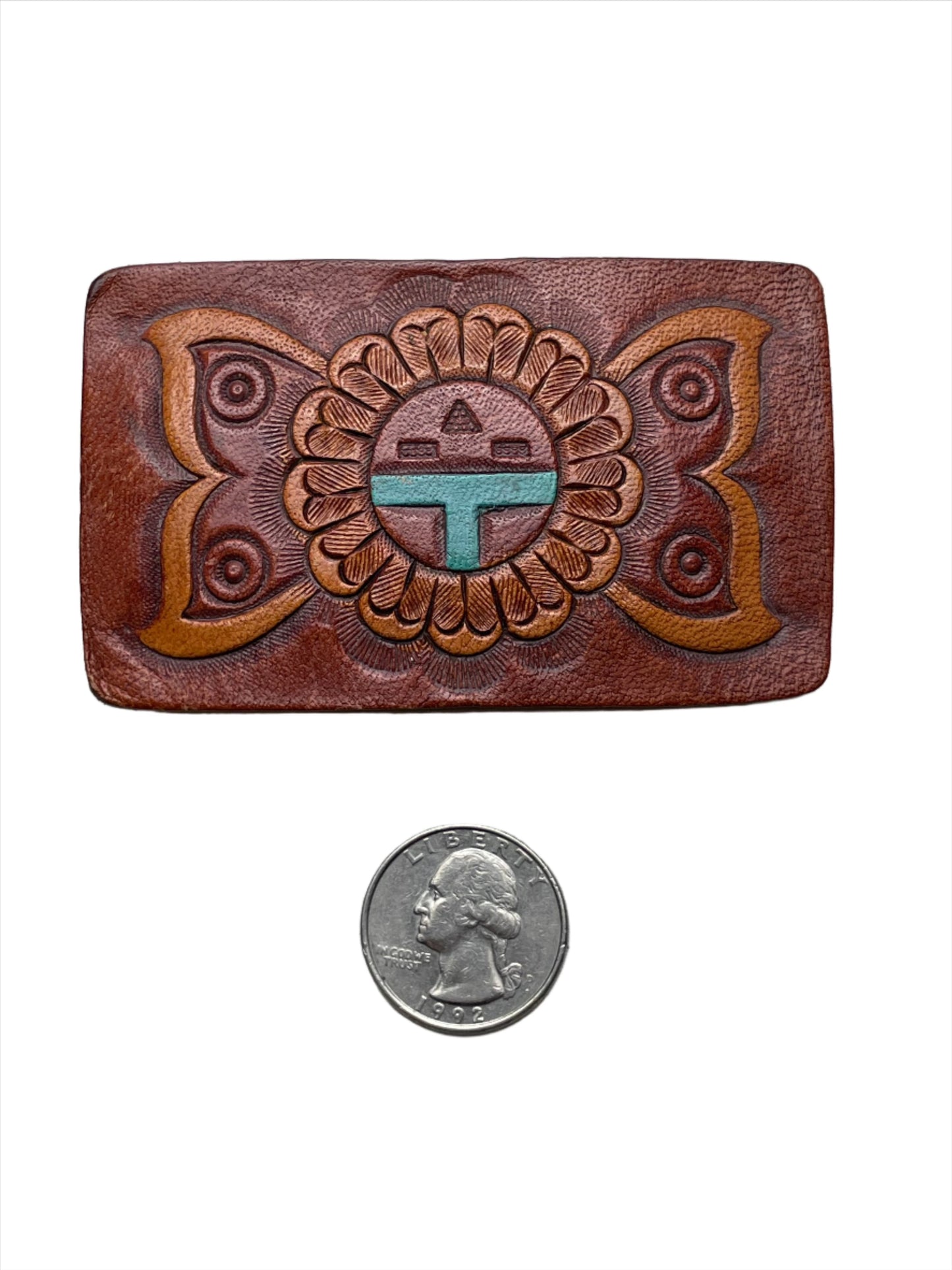 Vintage Tooled Leather Hopi Butterfly Buckle