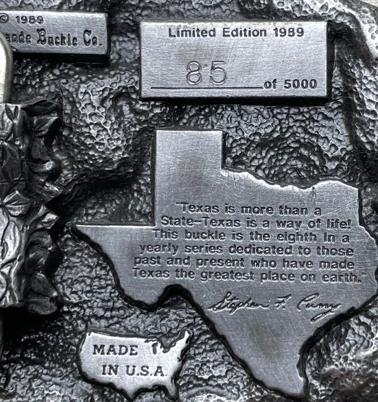 '89 Vintage Texas Commemorative Cowboy Belt Buckle