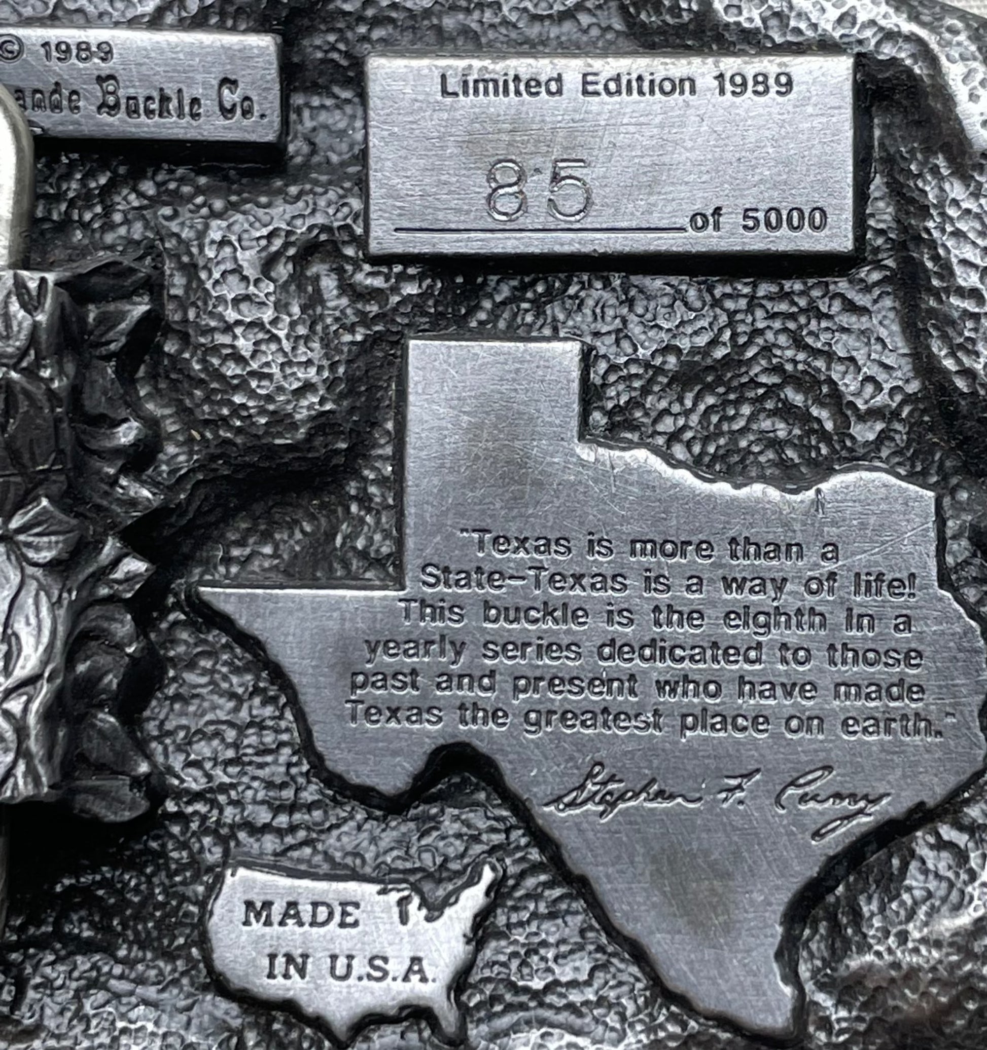 '89 Vintage Texas Commemorative Cowboy Belt Buckle