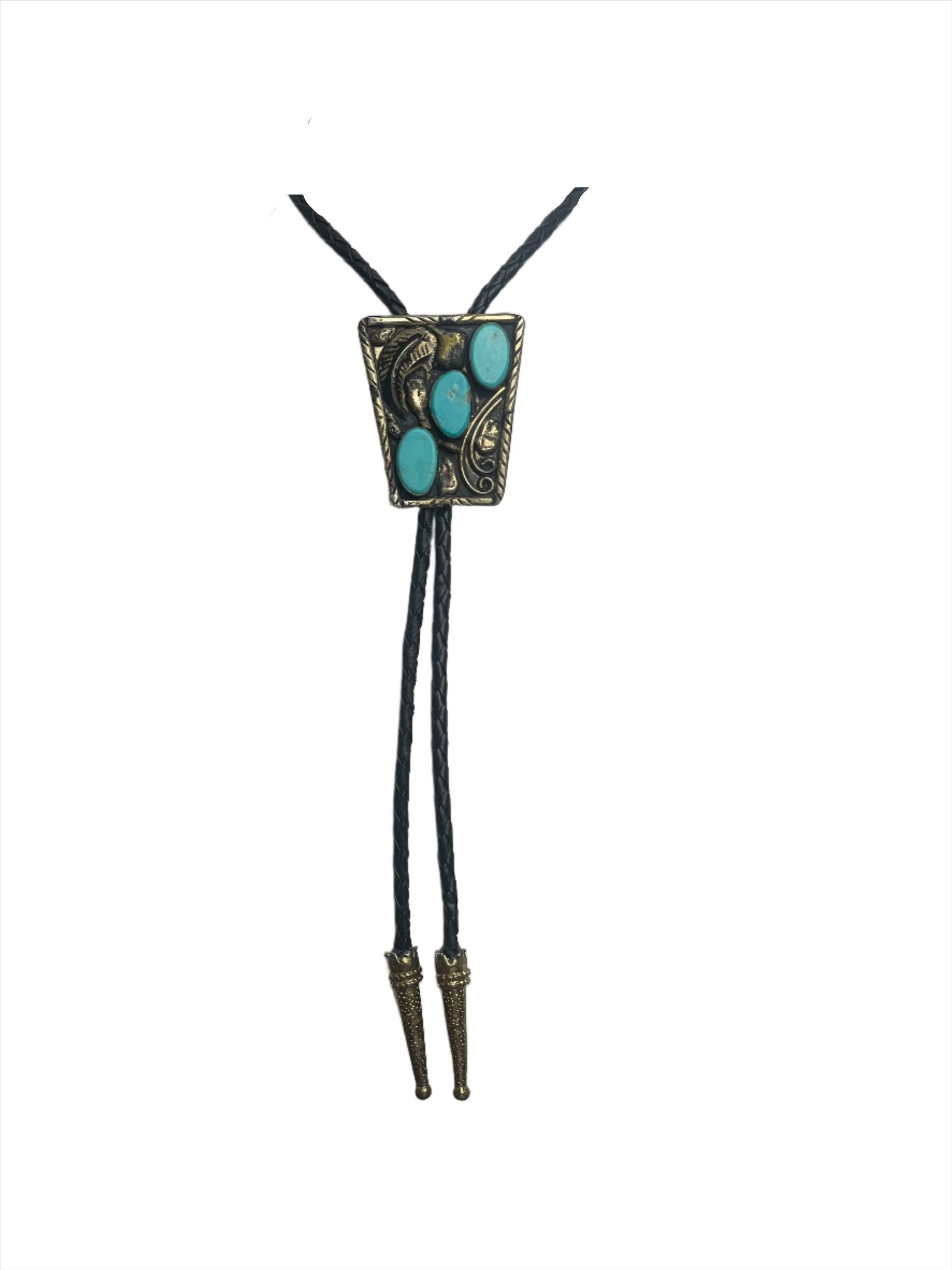 Vintage Rectangle Silver Plated Bolo Tie w/Three Turquoise Stones