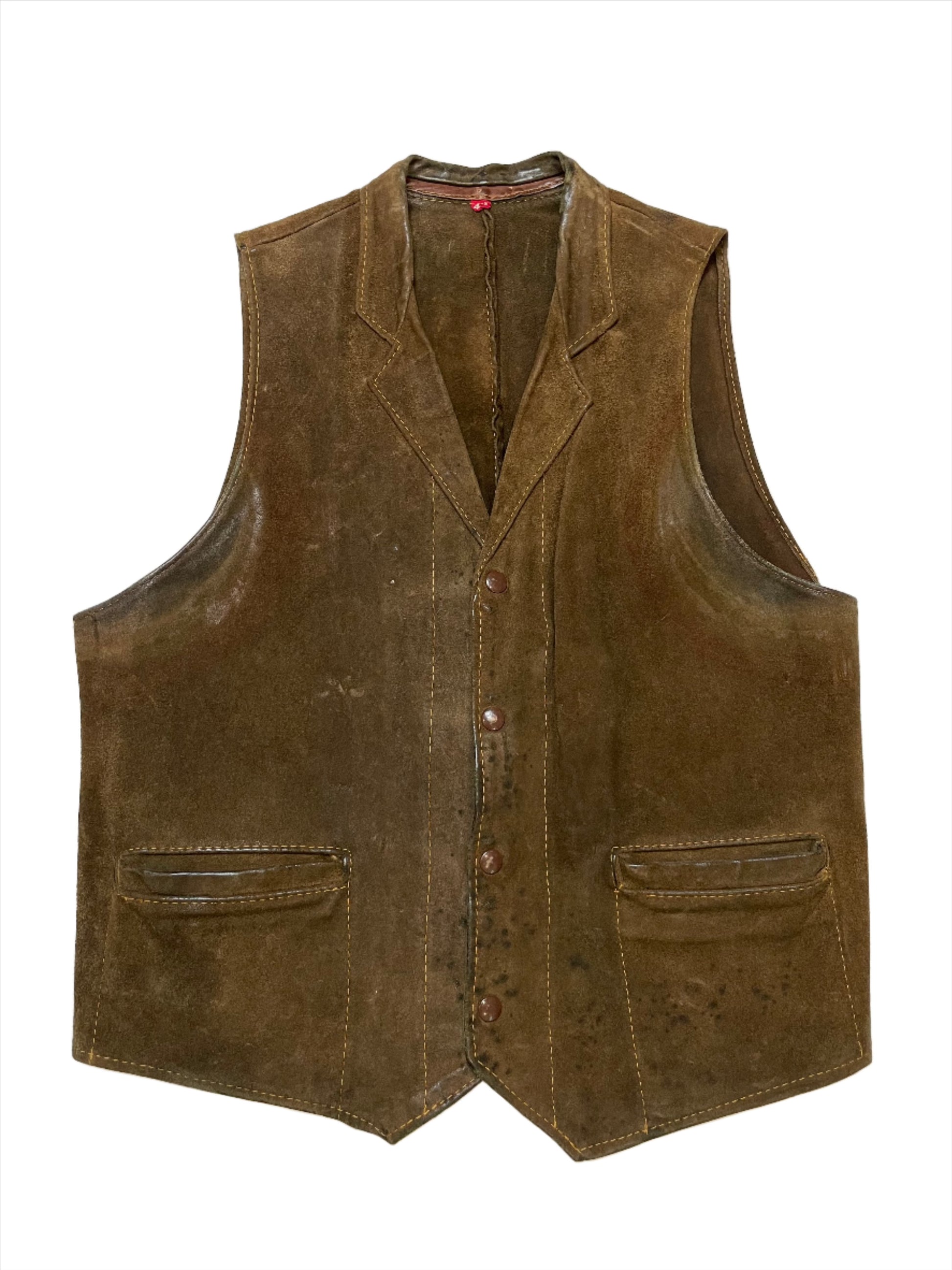 '60s Vintage Brown Suede Vest w Snaps - LRG