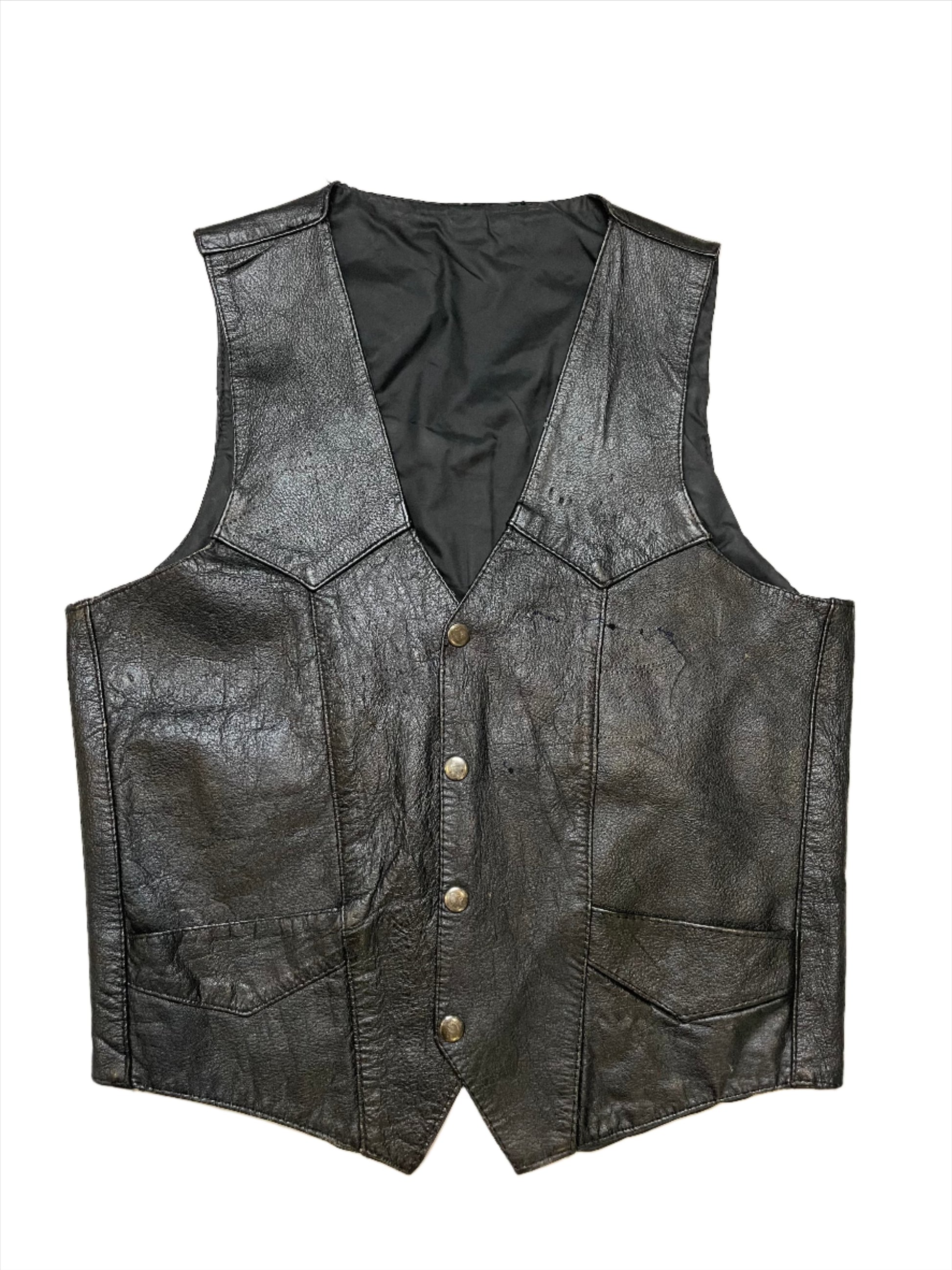 '80s Vintage Black Leather Vest w/Harley Davidson Patch - SML