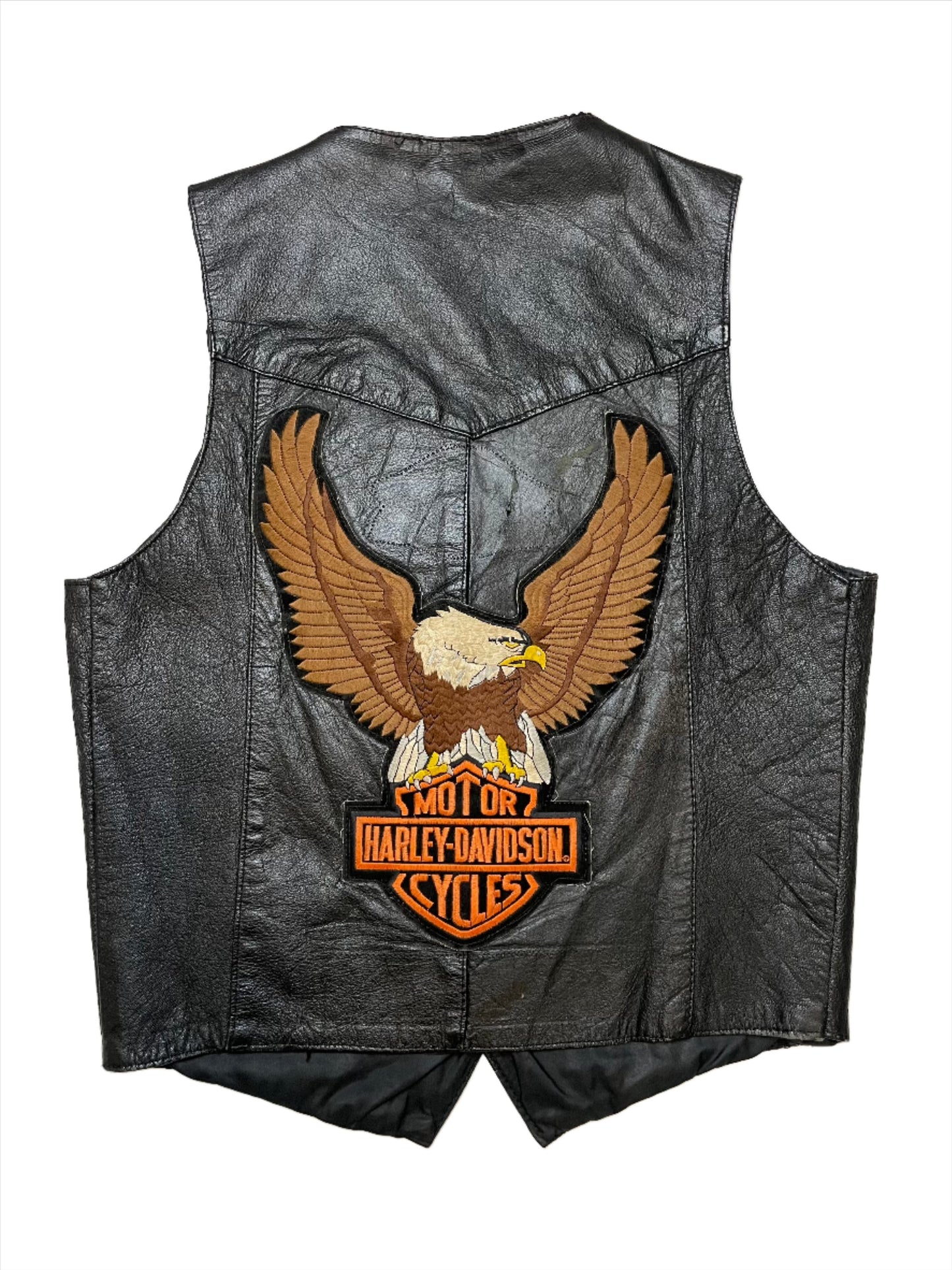 '80s Vintage Black Leather Vest w/Harley Davidson Patch - SML