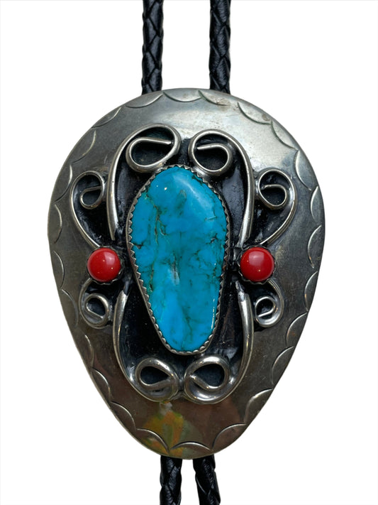 Vintage Coral & Turquoise Bolo Tie