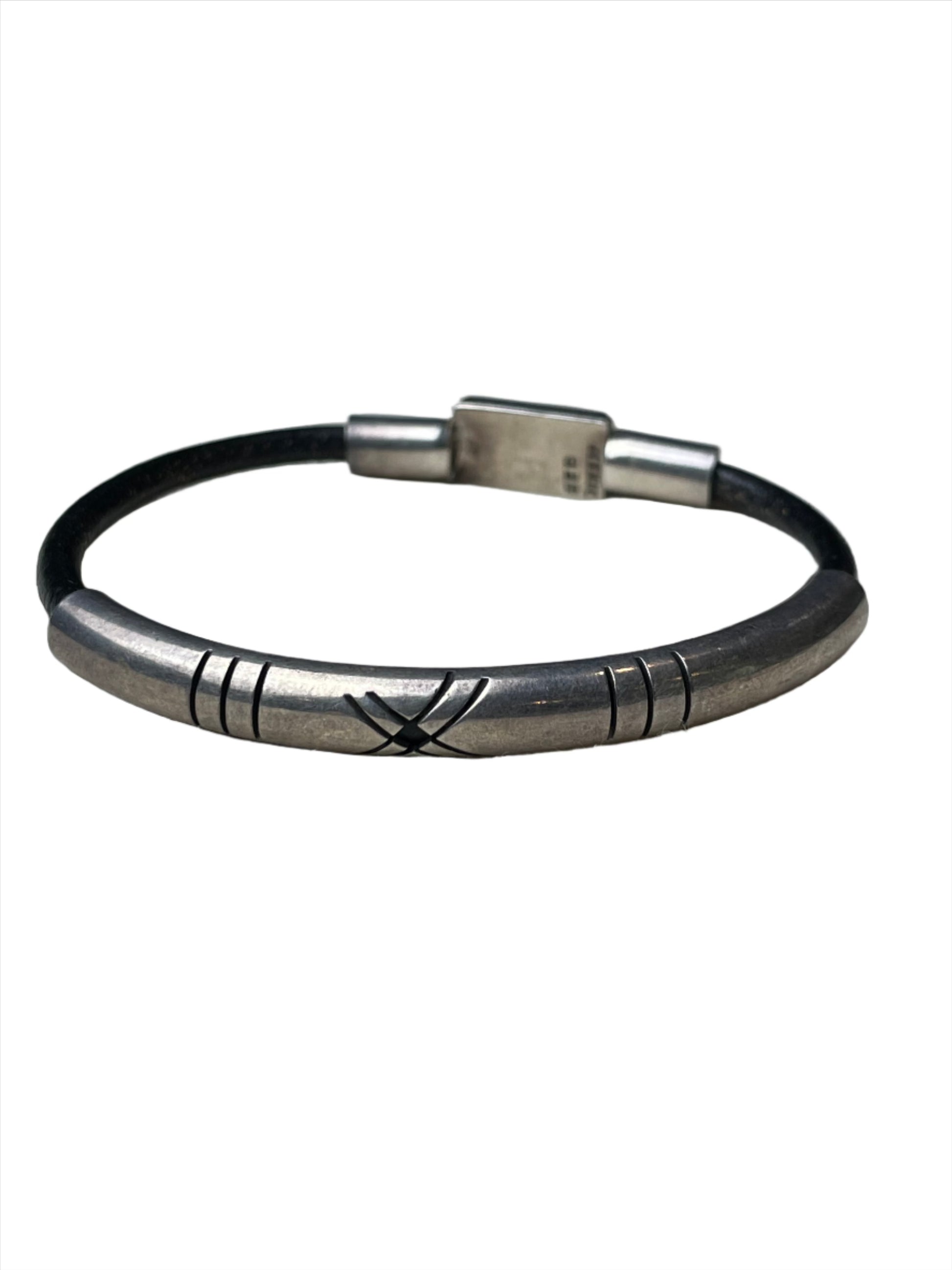 Vintage Sterling Silver Mexican Black Leather Cord Bracelet