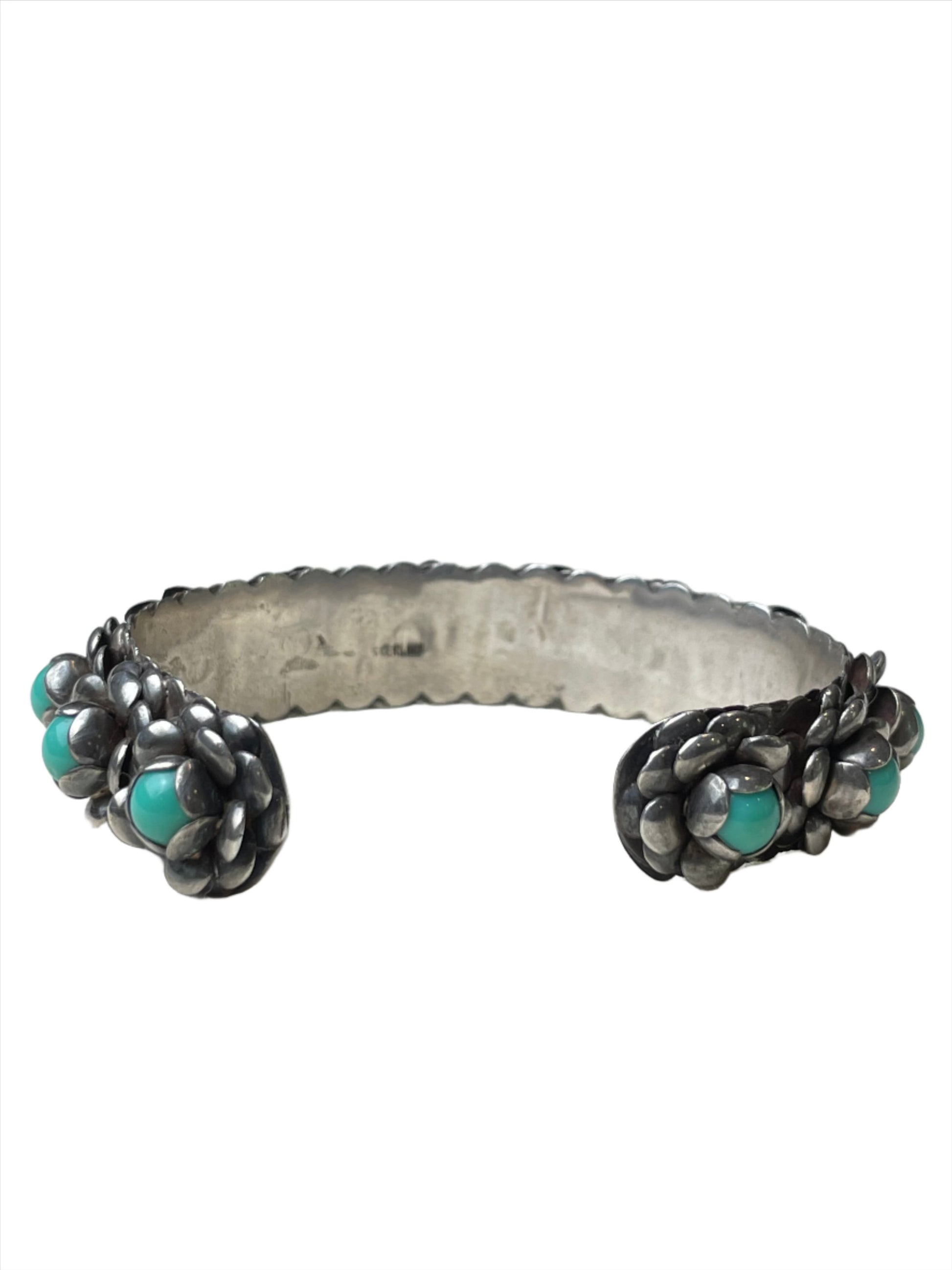 Vintage Sterling Silver Cuff w/Turquoise Flowers