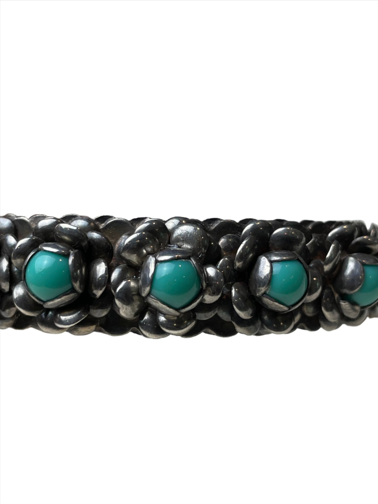 Vintage Sterling Silver Cuff w/Turquoise Flowers