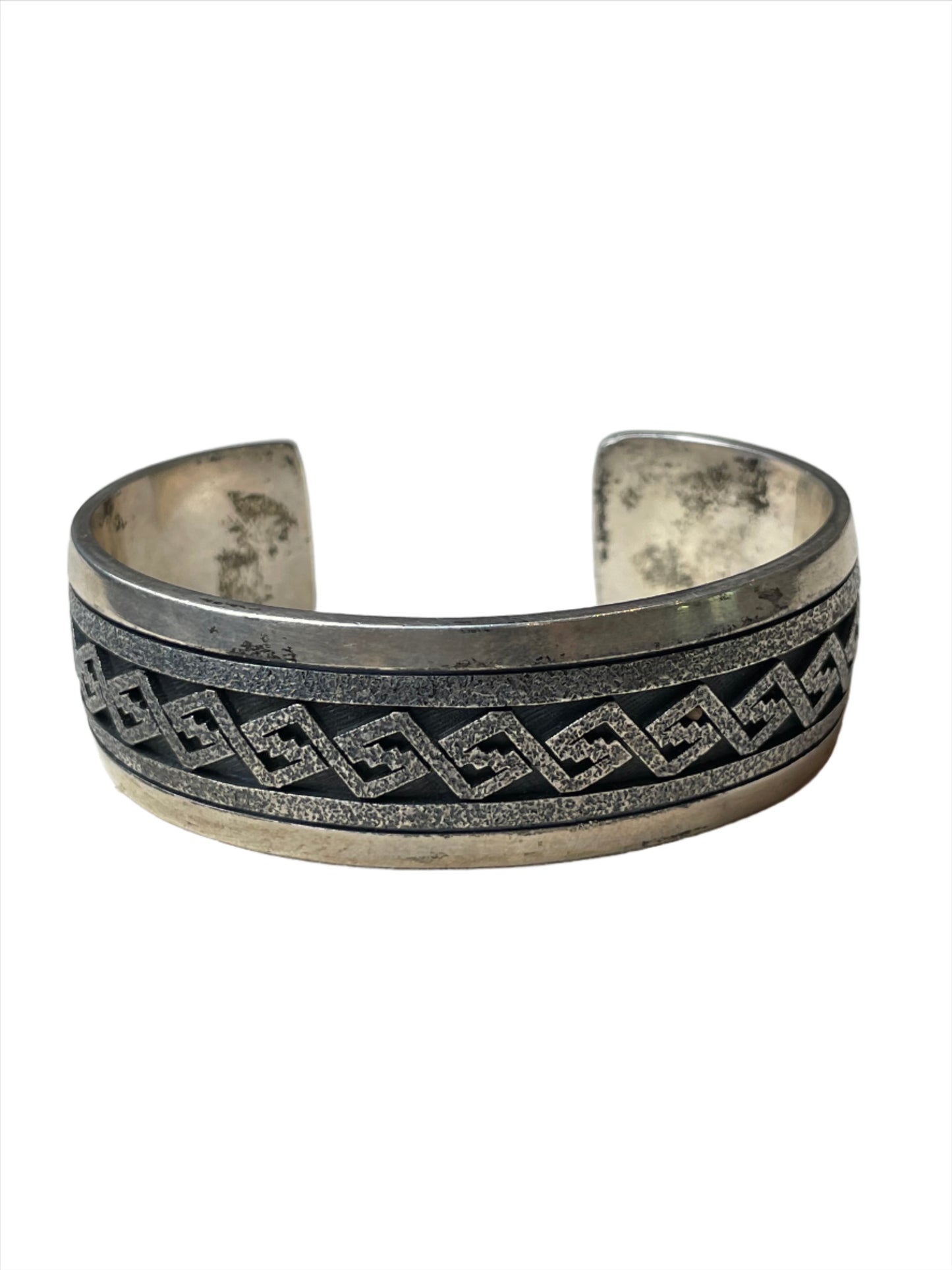 Vintage Sterling Silver Tribal Overlay Cuff