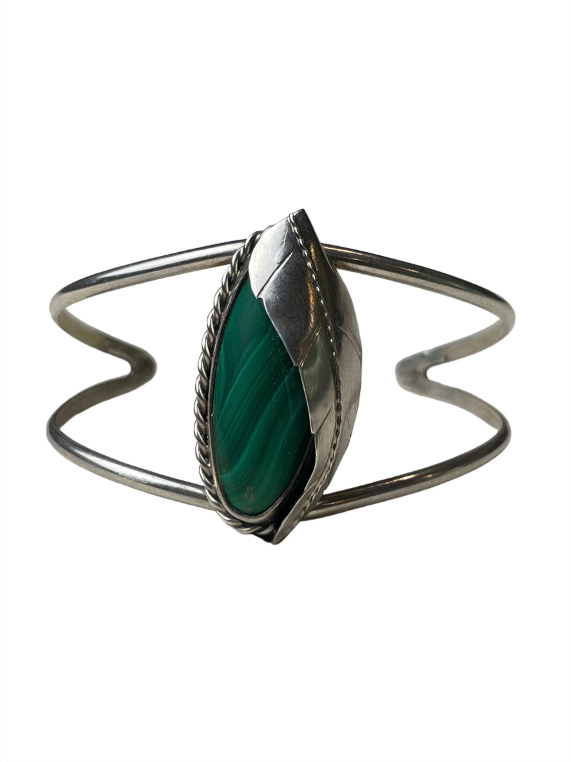 Vintage Malachite & Sterling Leaf Cuff