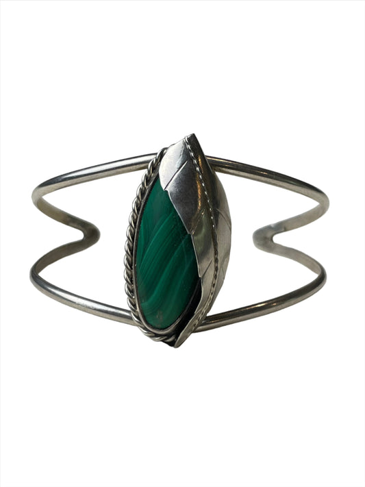 Vintage Malachite & Sterling Leaf Cuff