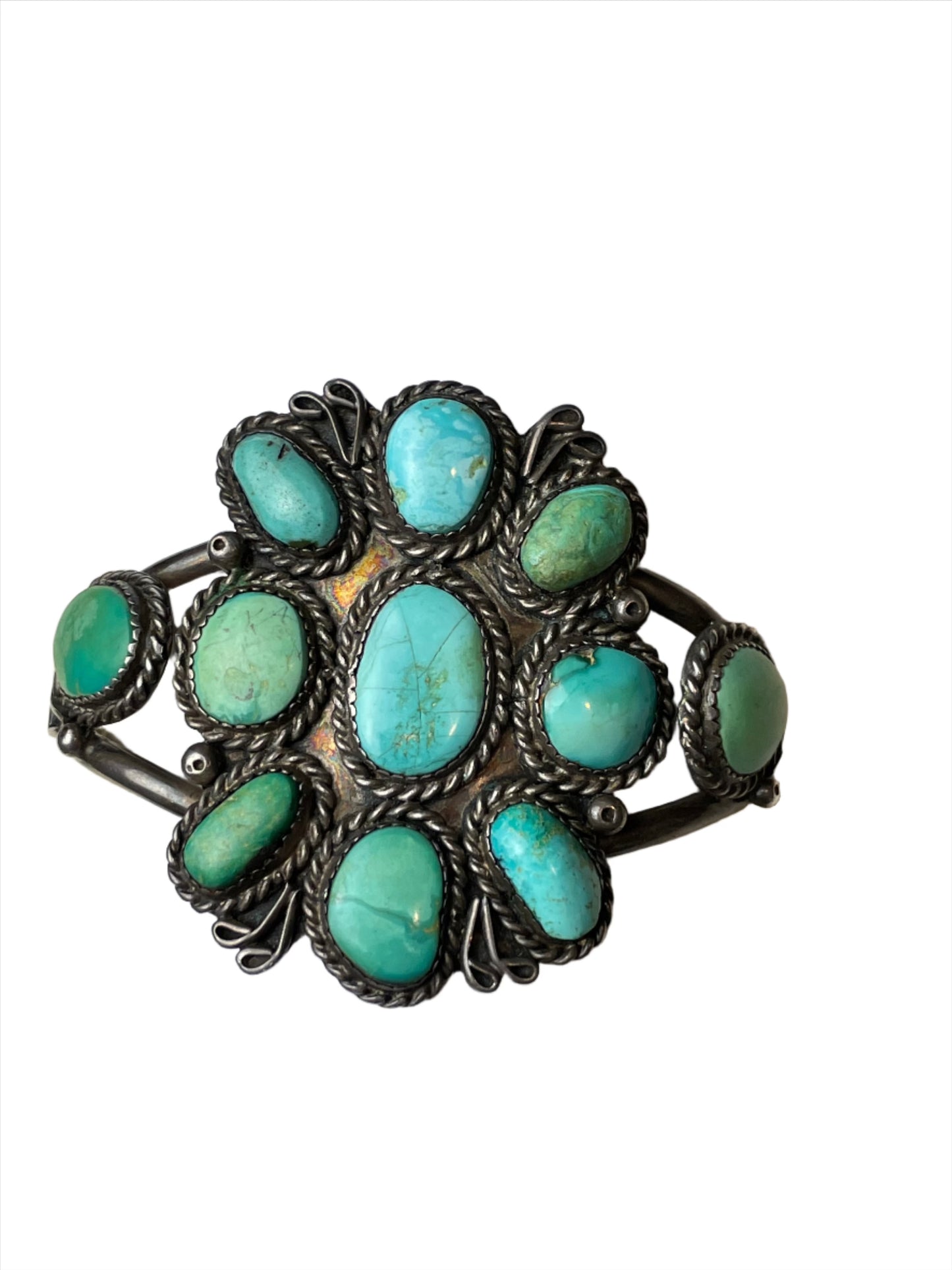 Vintage Kingman Turquoise Large Flower Sterling Cuff