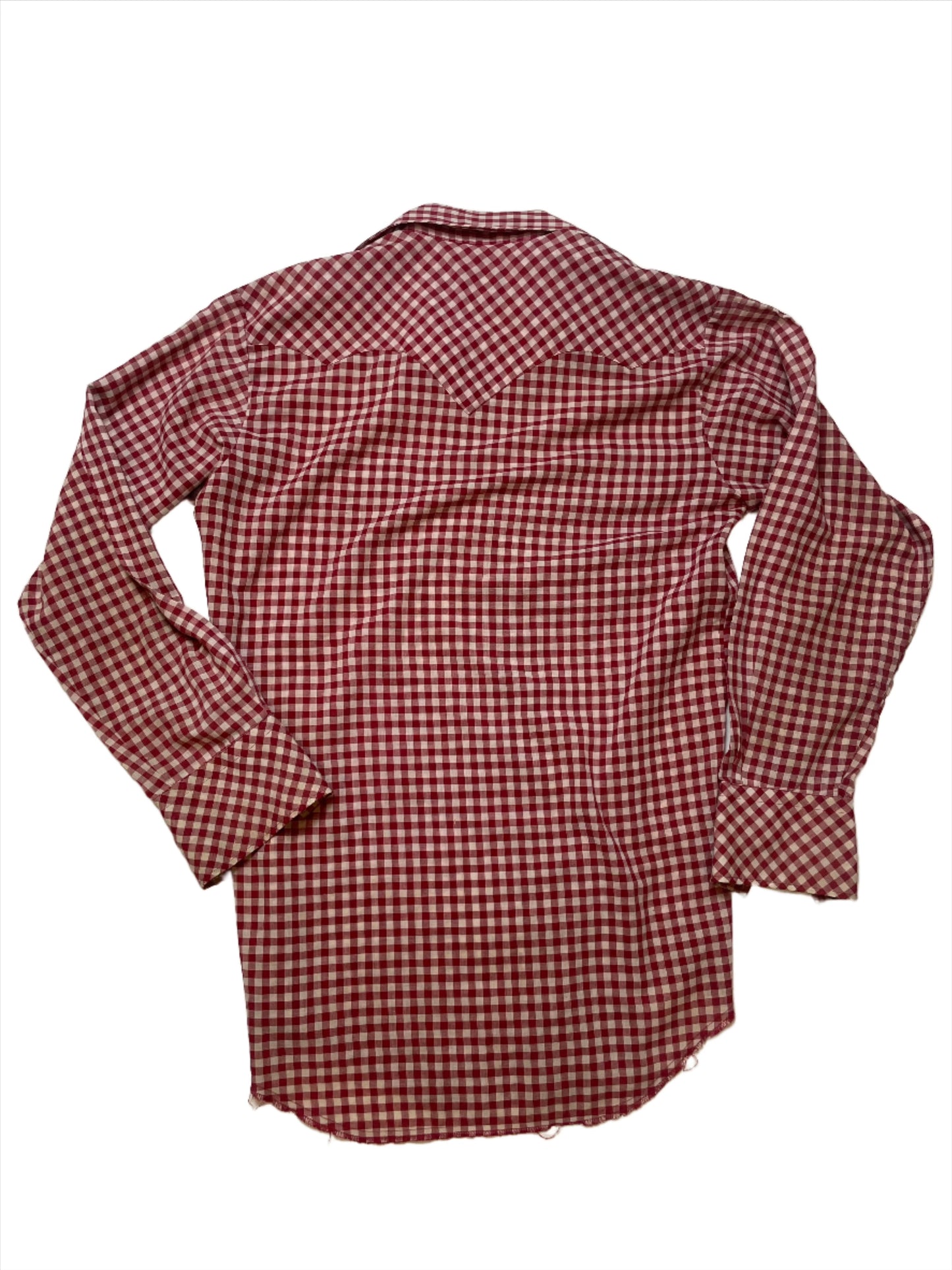 '70s Vintage Sears Western Wear Burgundy & White Gingham Pearl Snap