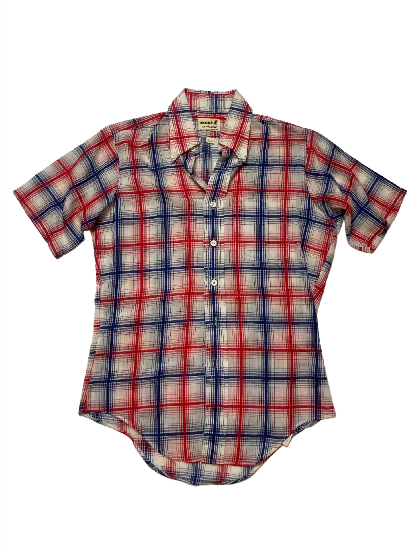 '60s Vintage Red/Wht/Blue Plaid Short Sleeve Button Down - Lrg