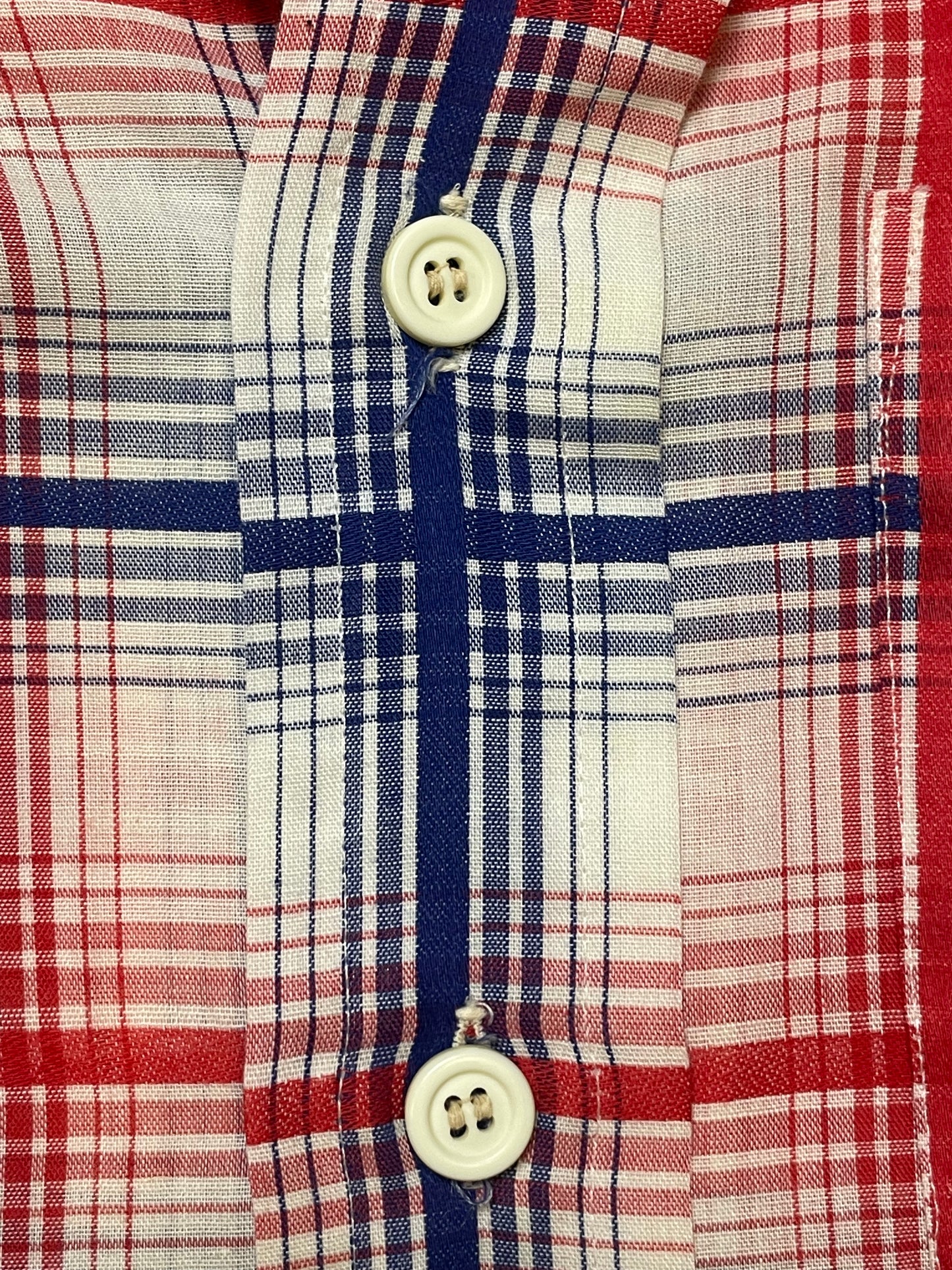 '60s Vintage Red/Wht/Blue Plaid Short Sleeve Button Down - Lrg