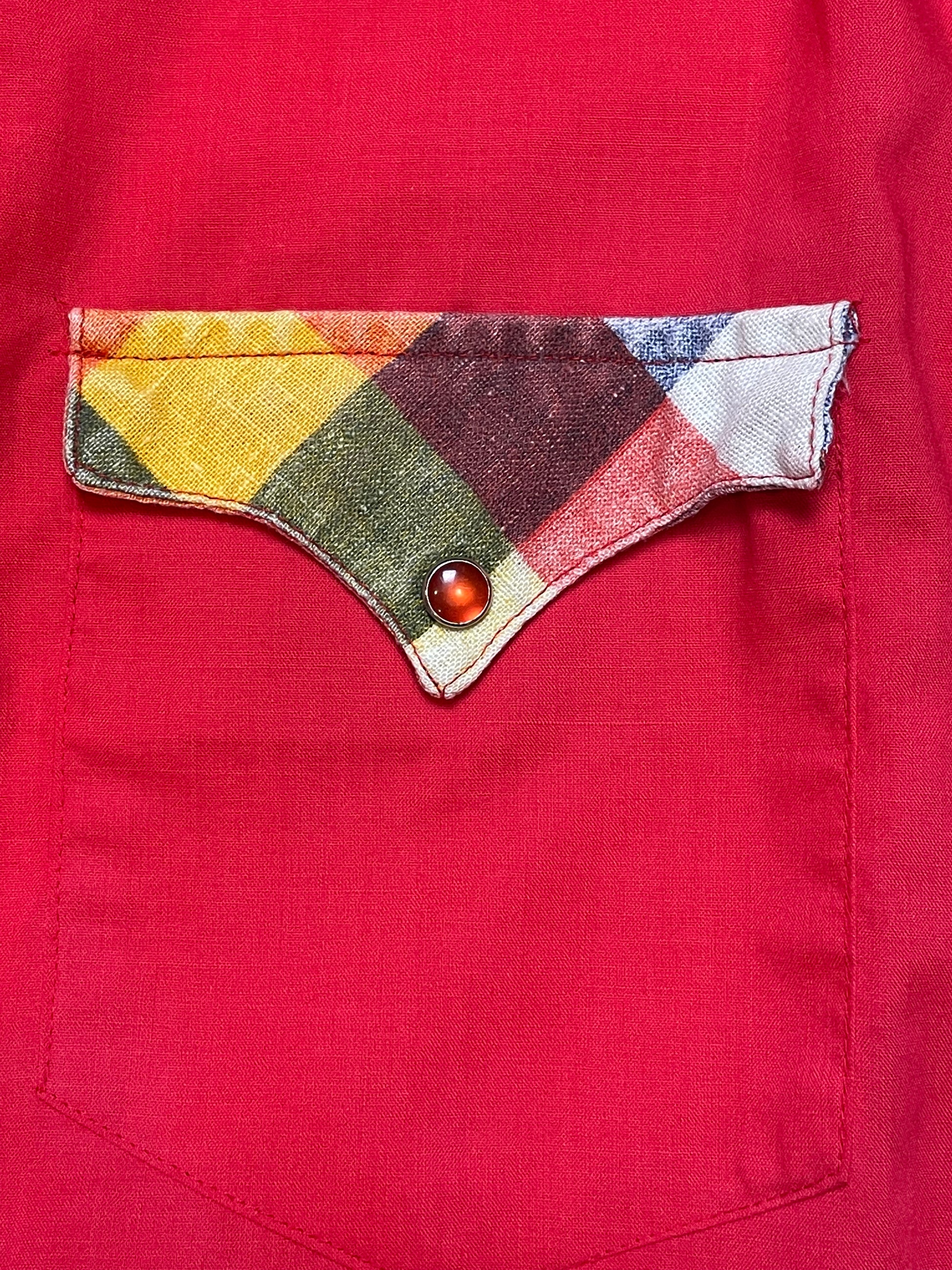 Vintage Red Pearl Snap W/Multi-Colored Plaid Yoke - Lrg