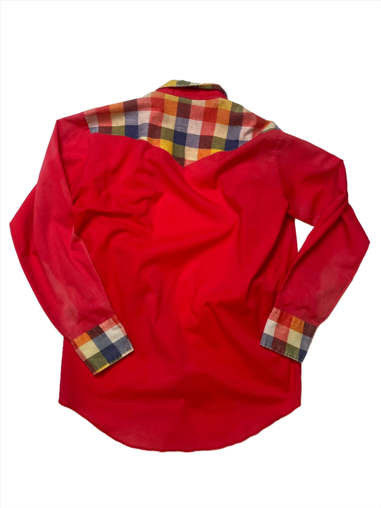 Vintage Red Pearl Snap W/Multi-Colored Plaid Yoke - Lrg