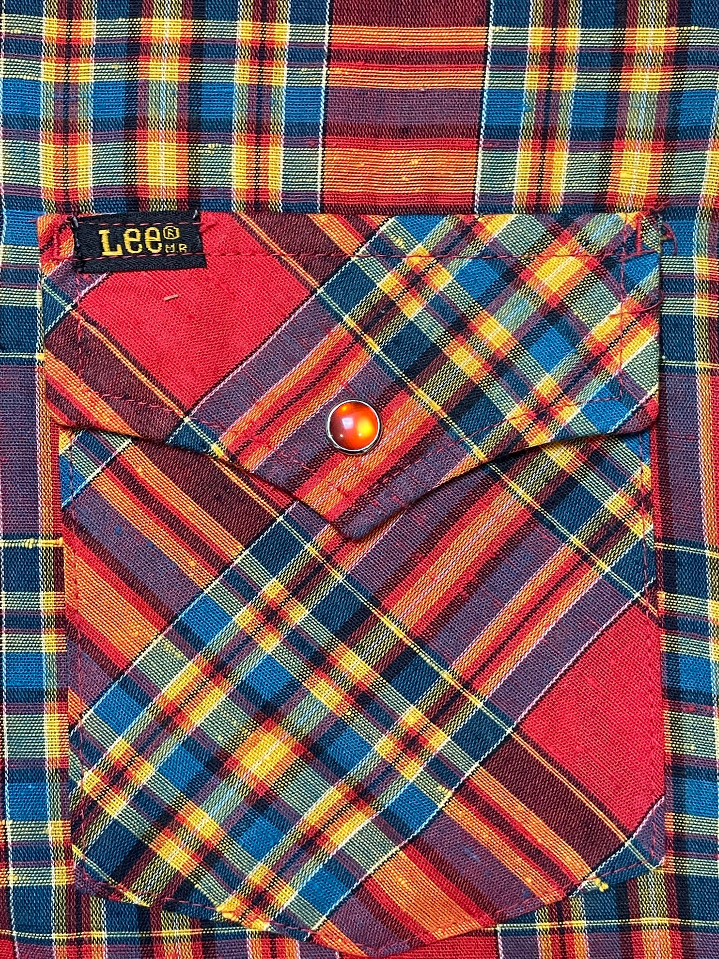 '70s Vintage Lee Red/Yellow Plaid Pearl Snap - XL