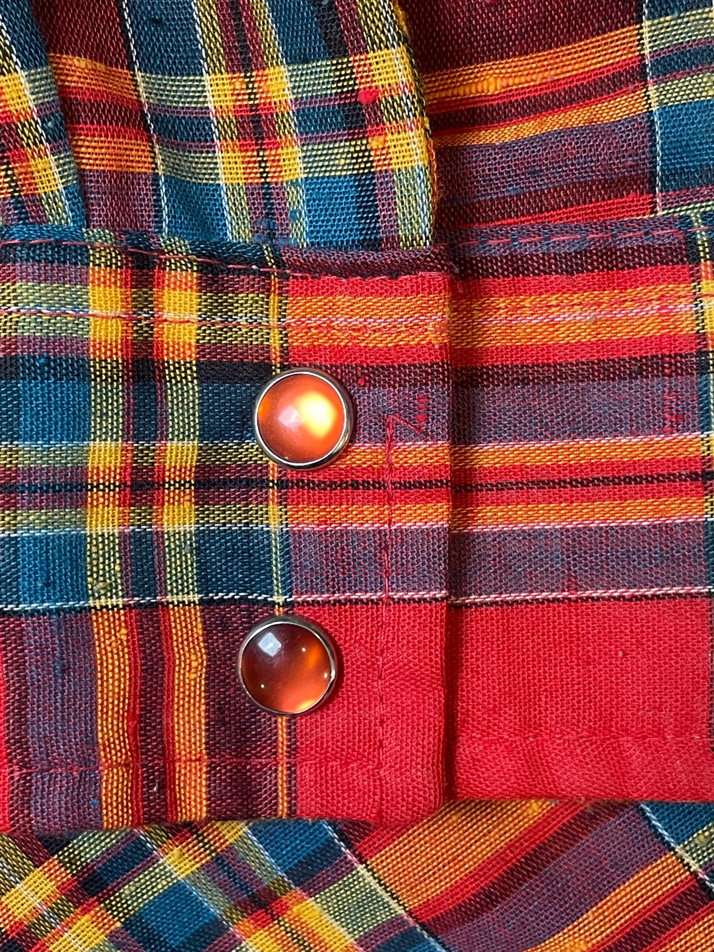 '70s Vintage Lee Red/Yellow Plaid Pearl Snap - XL