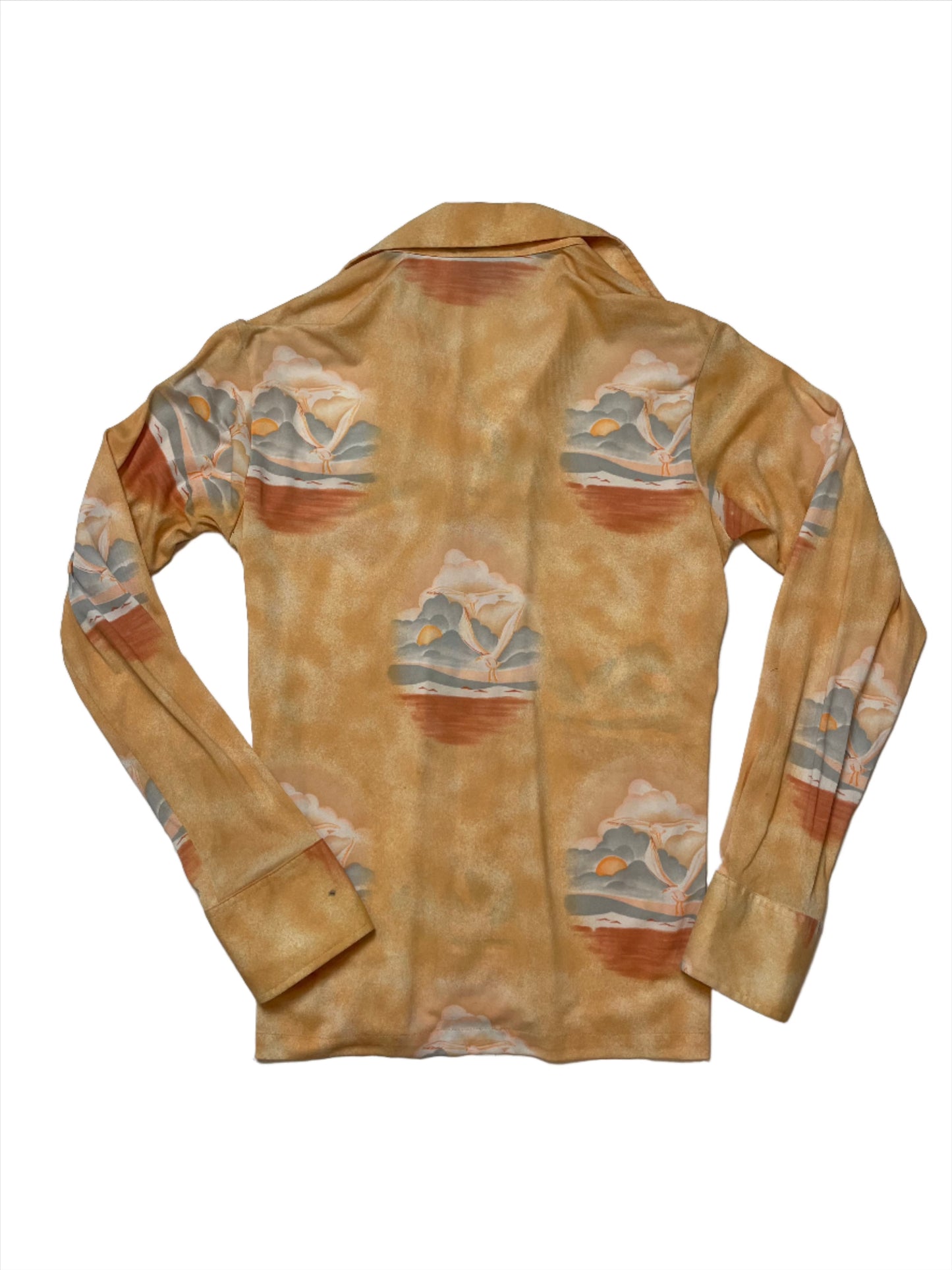 '70s Vintage Orange Seagull & Ocean Print Shirt