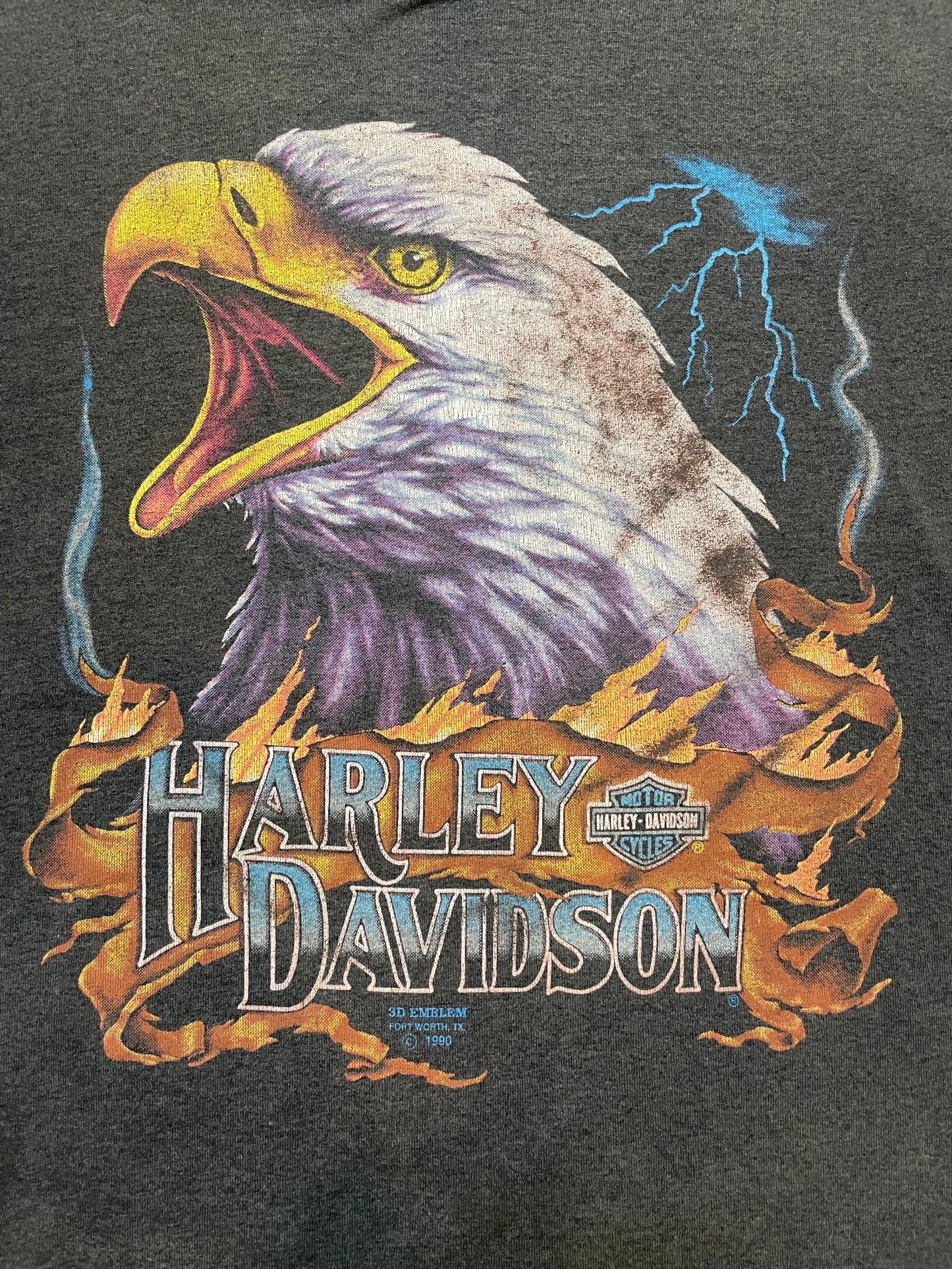 90' Vintage Harley Davidson Black 3-D Emblem Eagle Portrait T-Shirt