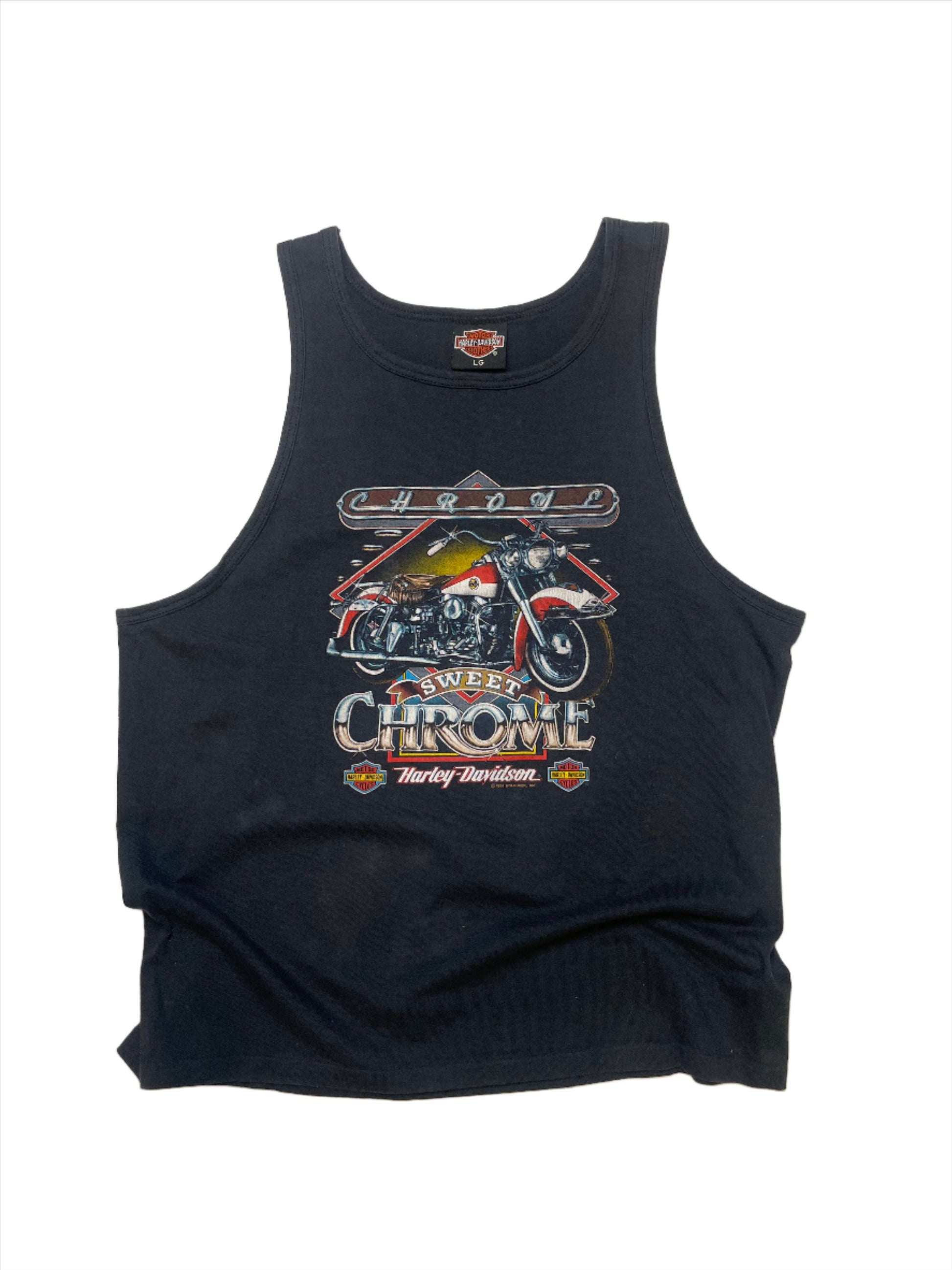 91' Vintage Harley Davidson Black Sweet Chrome Muscle Tank - Lrg