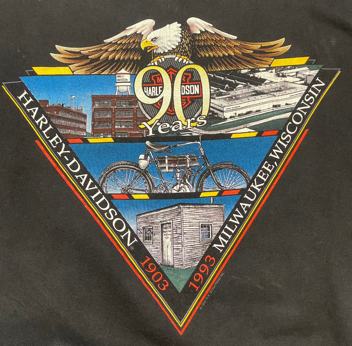 92' Vintage Harley Davidson Abernathy Union City T-Shirt - Lrg