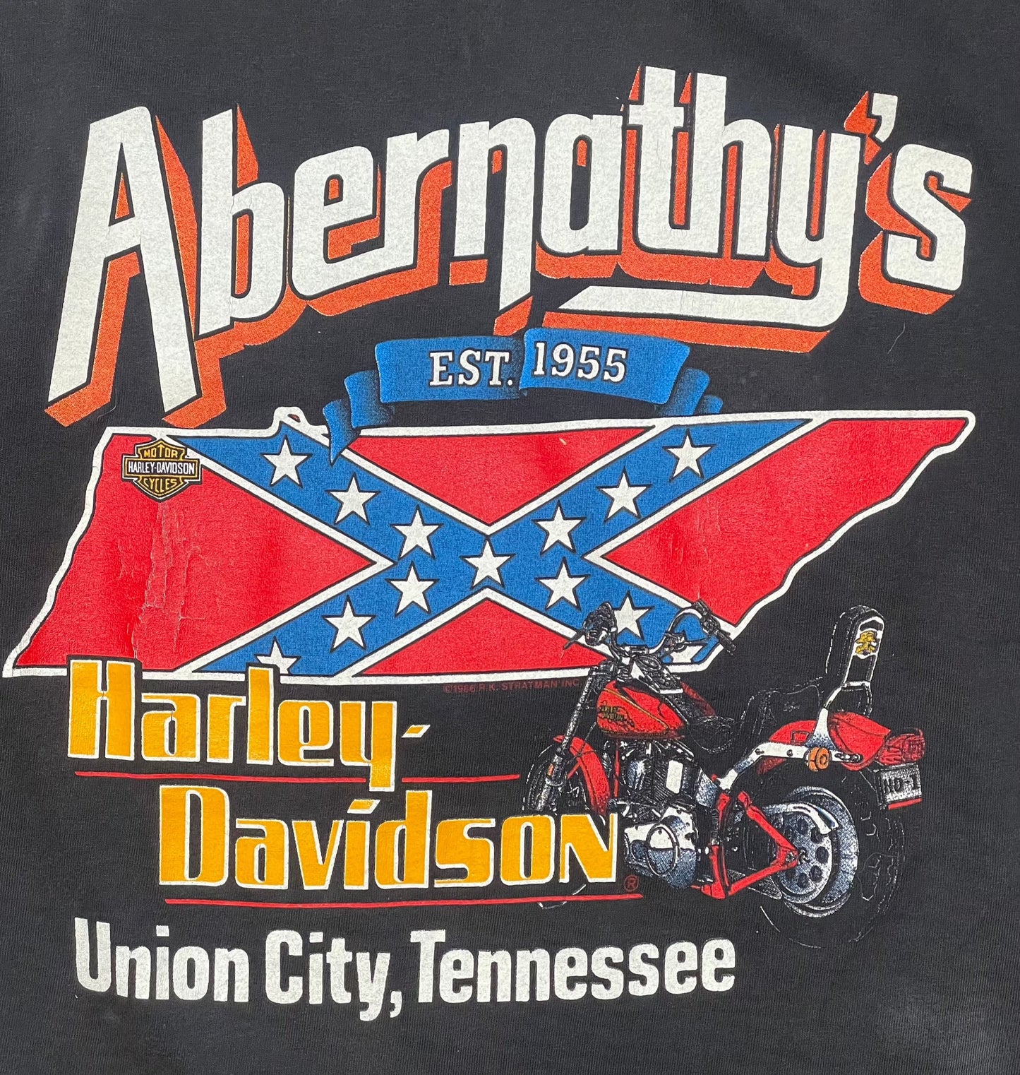 92' Vintage Harley Davidson Abernathy Union City T-Shirt - Lrg