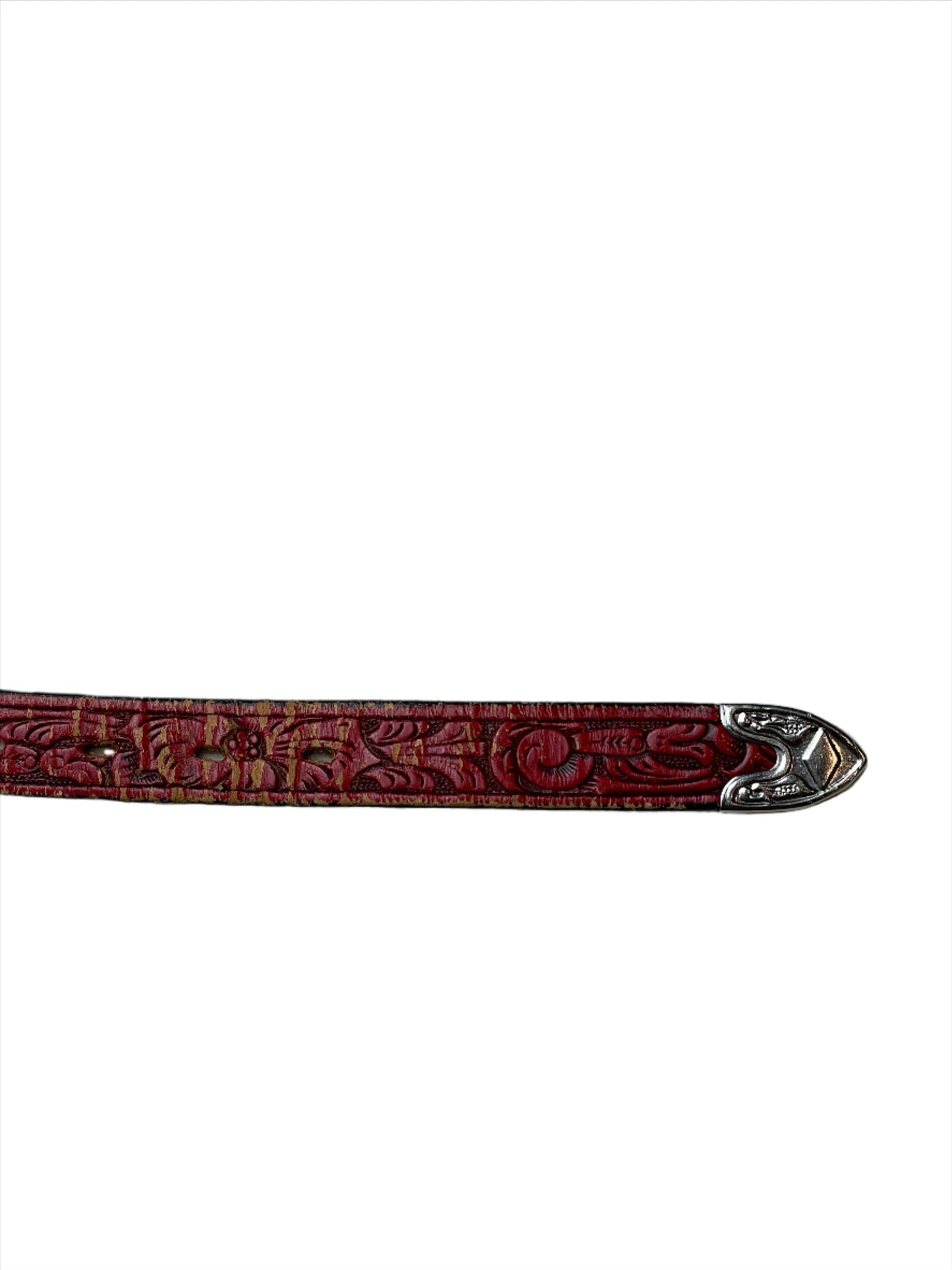 Red Western Tooled Leather Skinny Belt - XS/SM