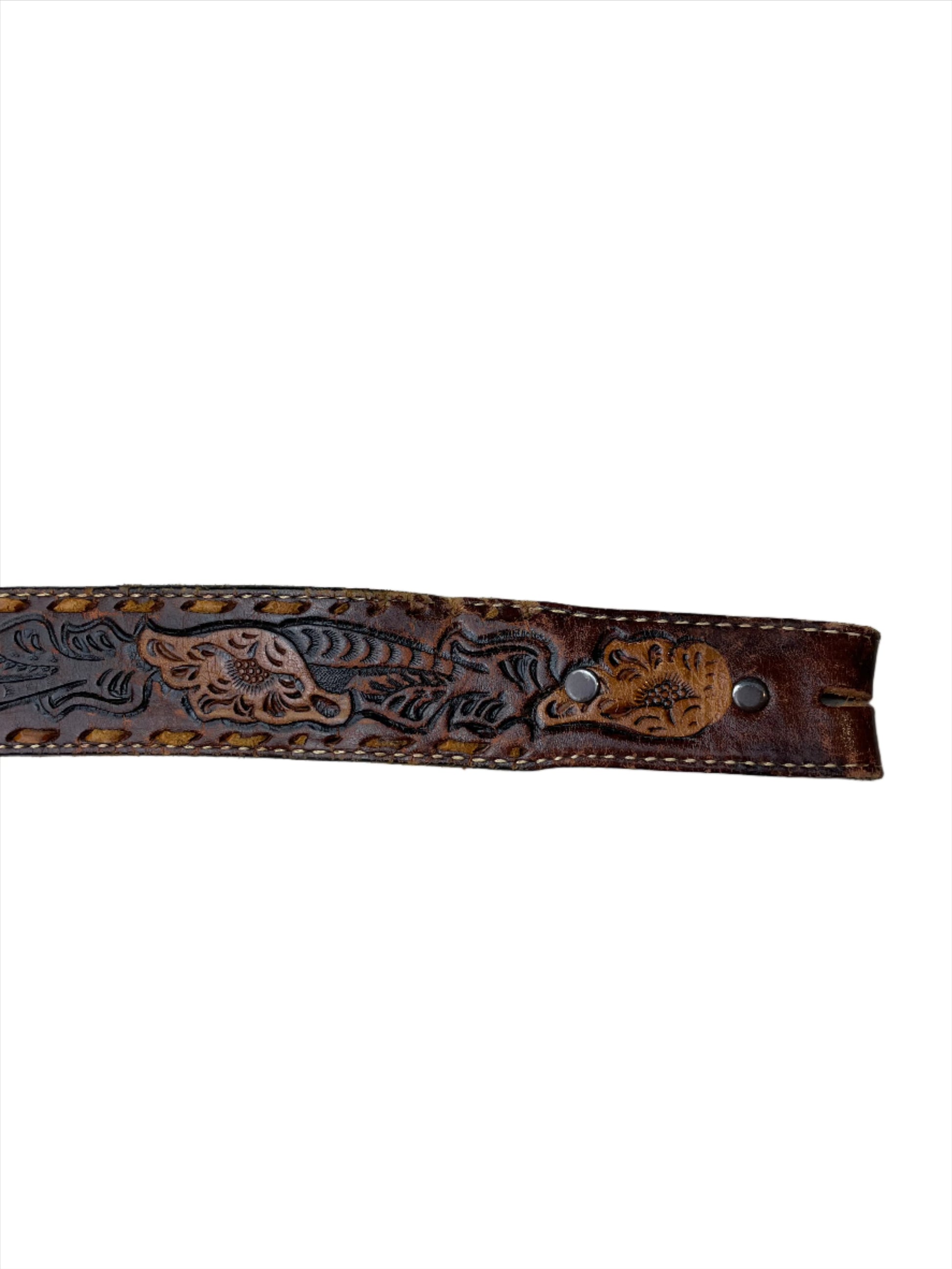 Vintage Tooled Leather "Larry" Belt (No Buckle) - Sz 28