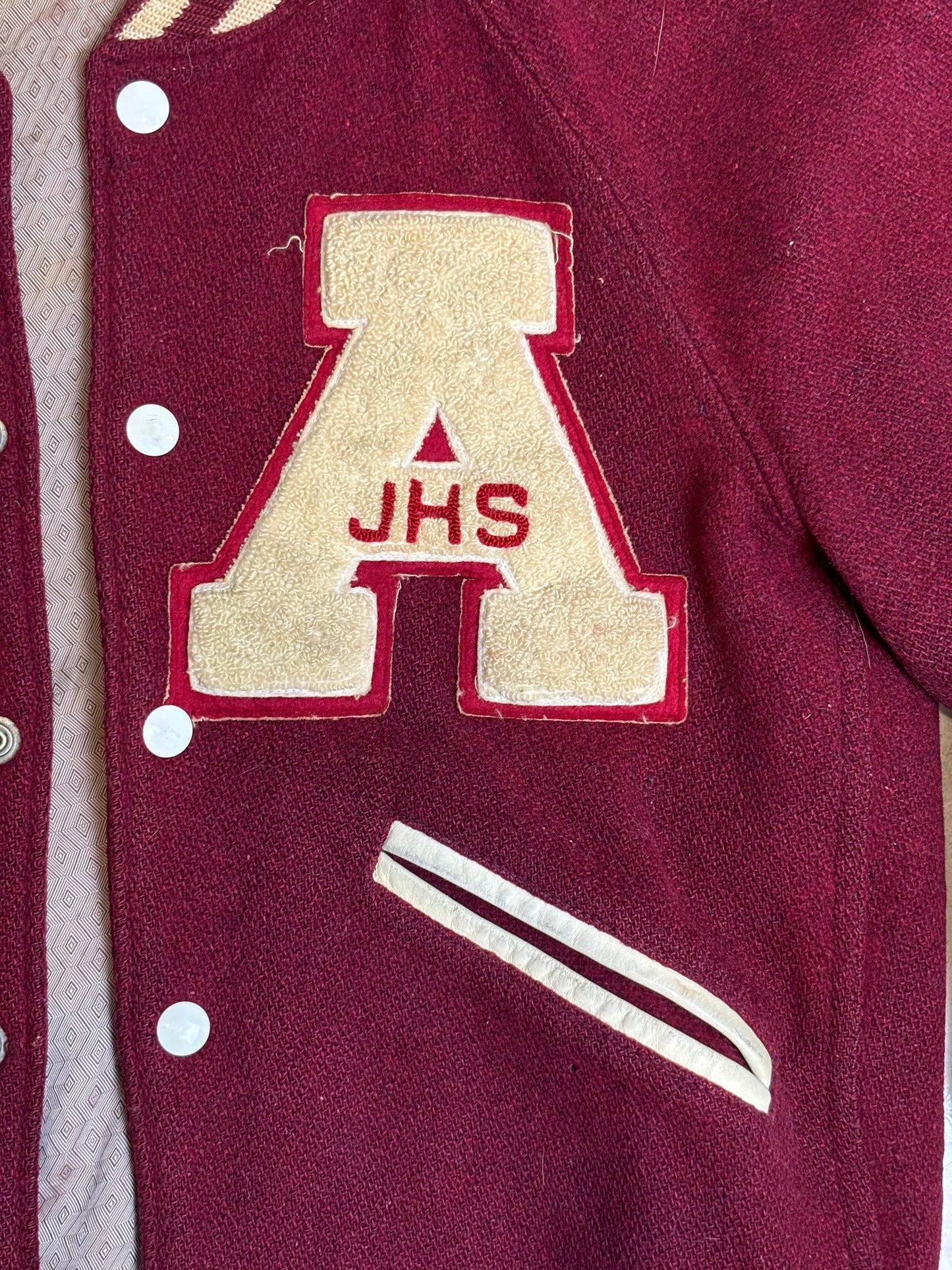 '50/60s Vintage Maroon "JHS" Letterman Jkt - SML