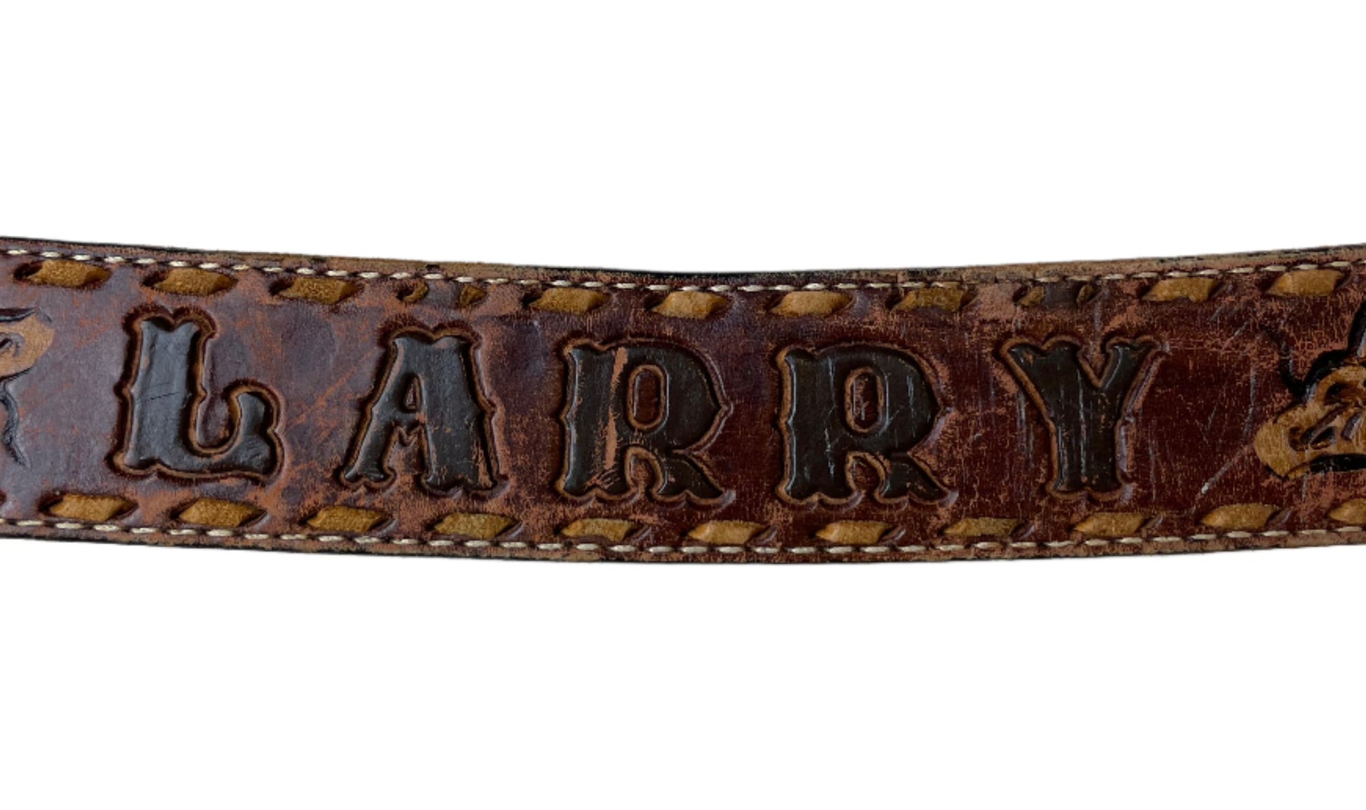 Vintage Tooled Leather "Larry" Belt (No Buckle) - Sz 28