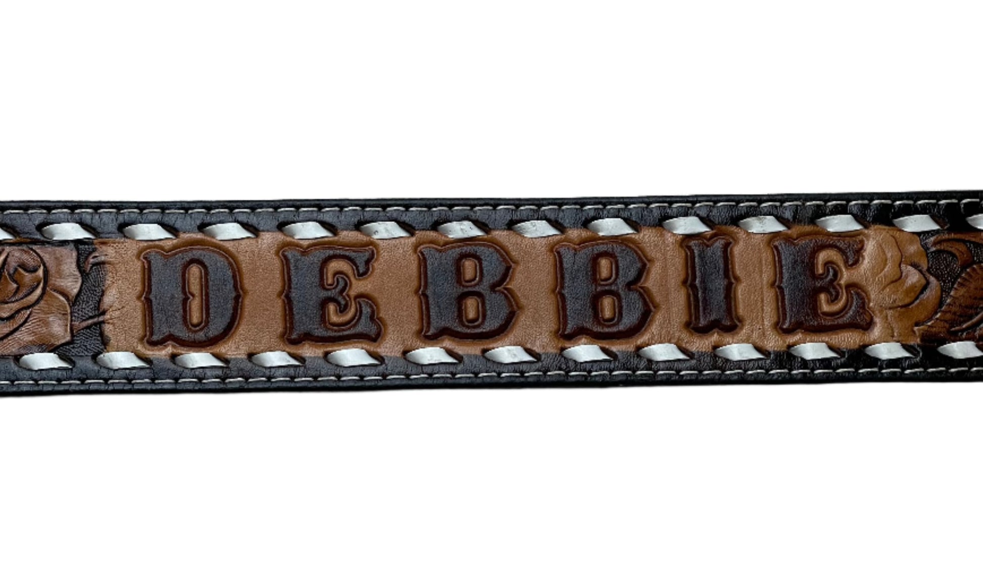 Vintage "Debbie" Tooled Leather Belt W/Roses (No Buckle) - Sz 28-30